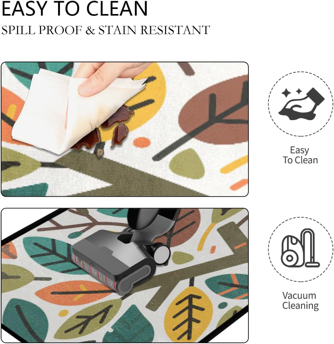 Anti Fatigue Autumn Tree Pattern Kitchen Mats for Floor 2 Piece Set, Waterproof Non Slip Boho Kitchen Floor Rugs, Comfort Standing Mat for Sink Laundry & Home Kitchen 17"x47"+17"x29"