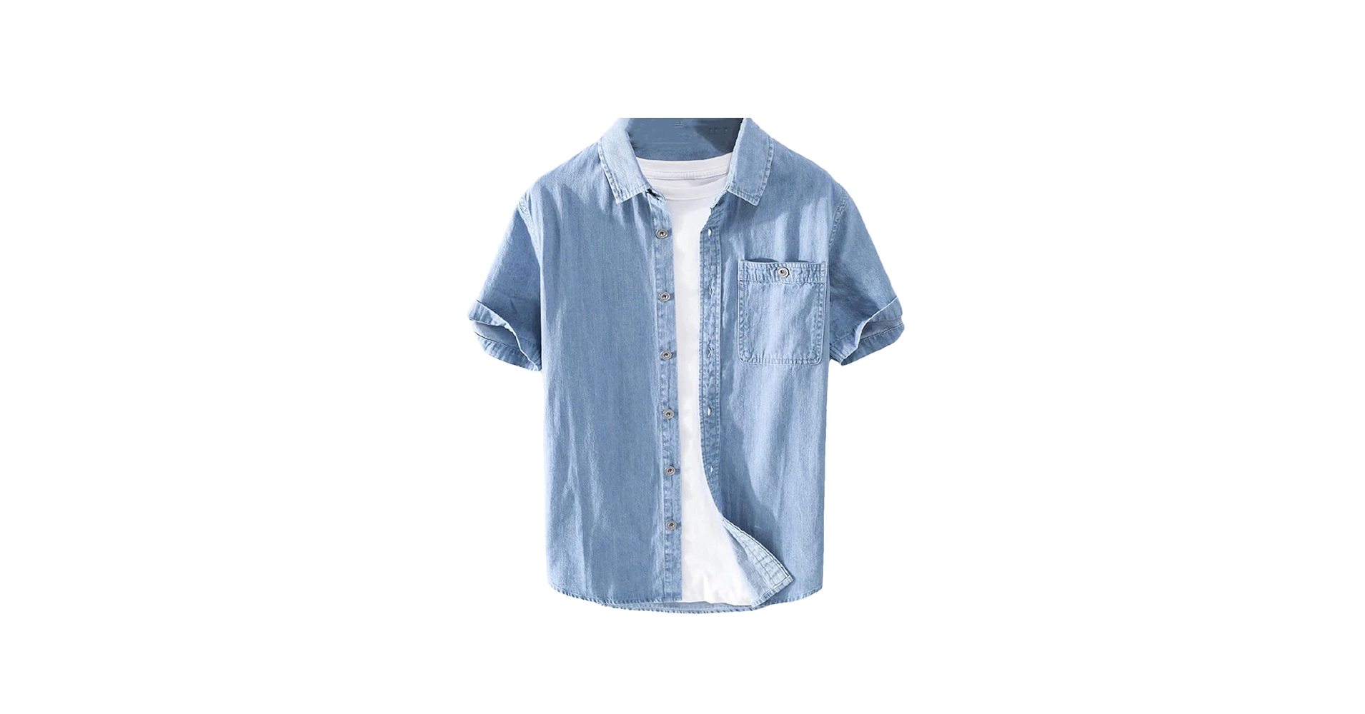 Amazon.com: Men's Blue Denim Shirt Short-Sleeved Cotton
