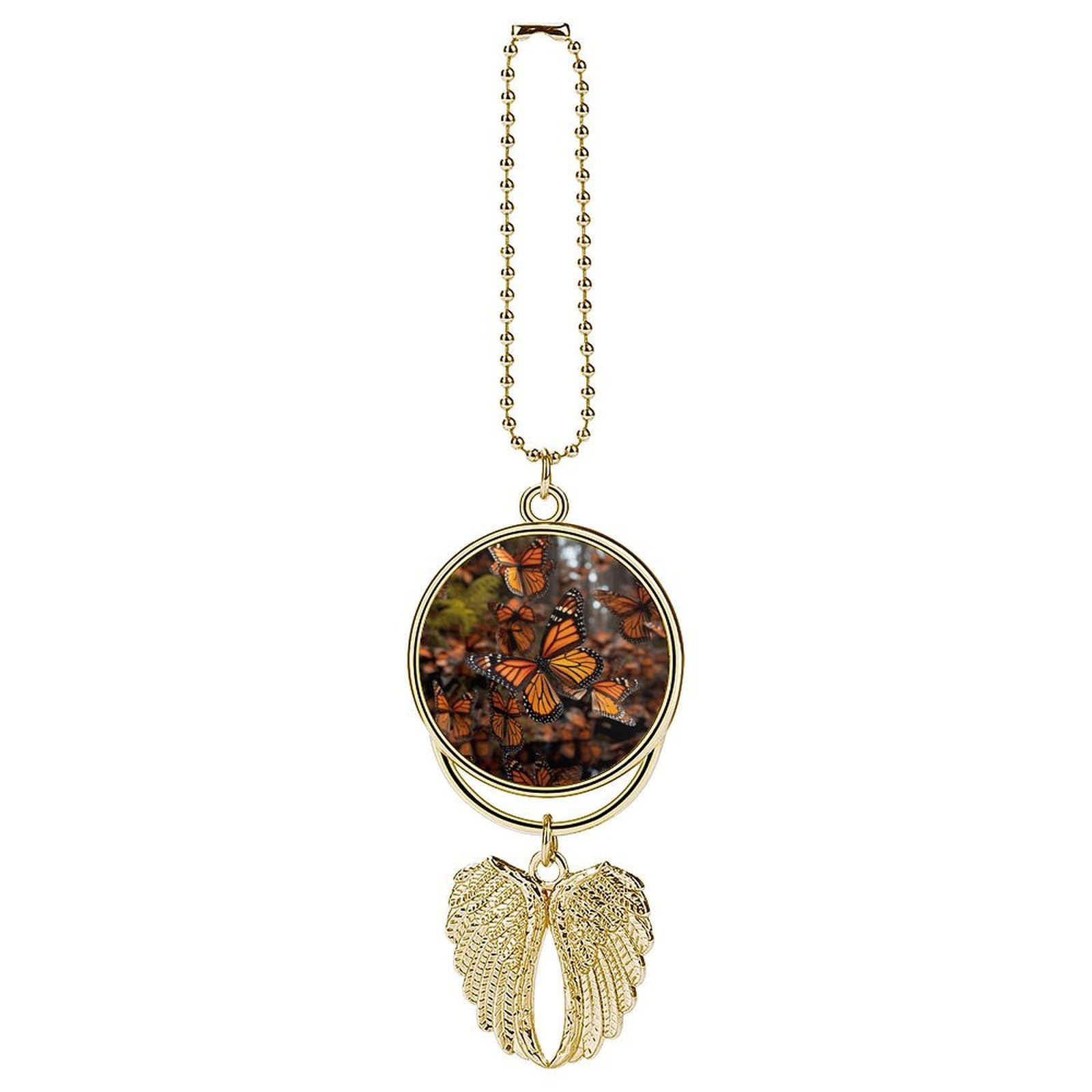 Monarch Butterflies Car Pendant Personalized Car Hanging Ornament Auto Rear View Mirror Hanging Decoration Accessories Metal Cars Interior Ornament for Most Cars Truck SUV