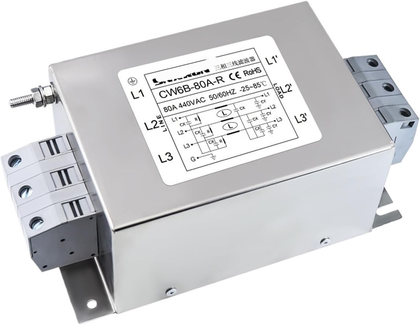 Three-Phase Three-Wire AC Filter CW6B-50A70A85A-R European Standard Terminal 440V servo Inverter Interference(CW6B-80A-R)