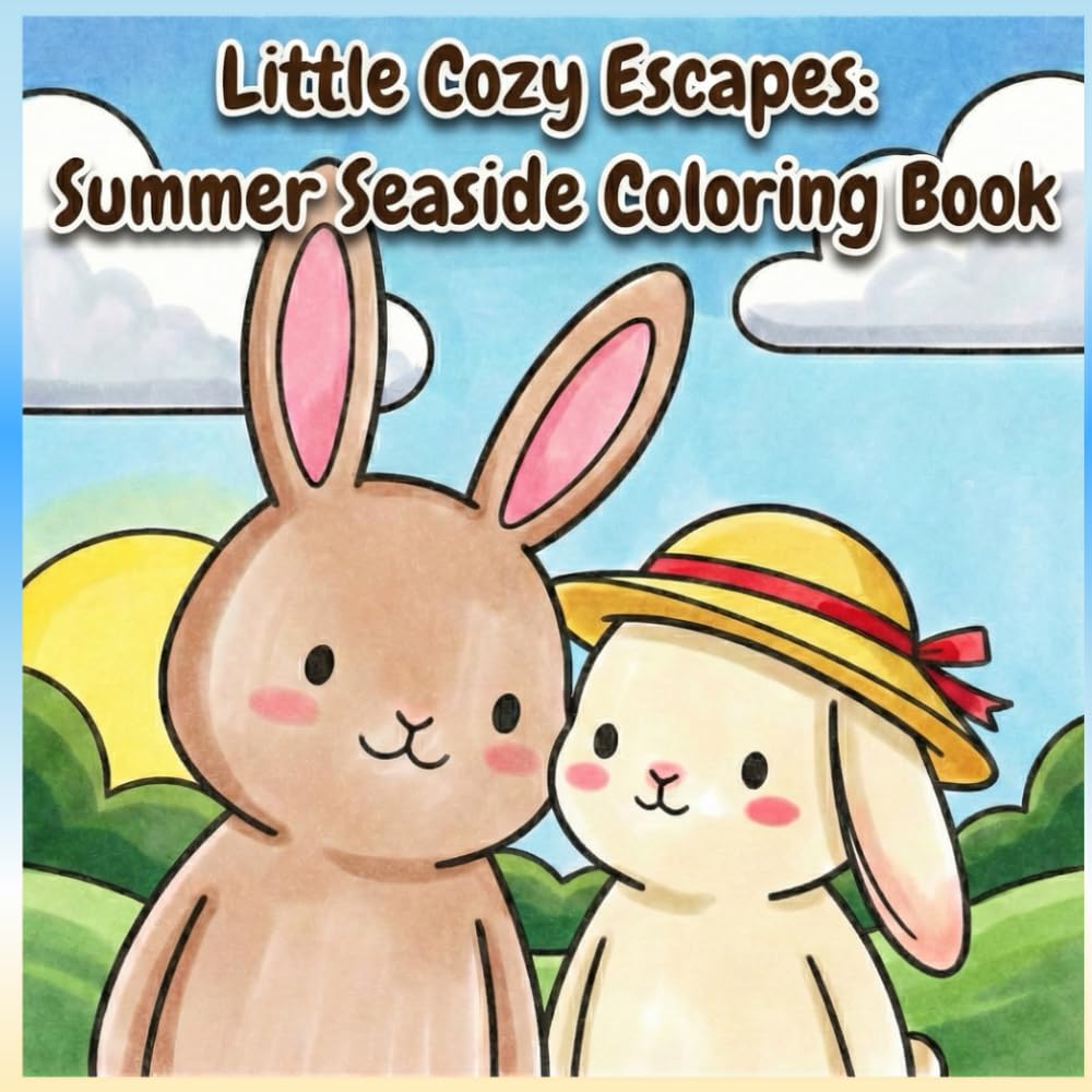 Little Cozy Escapes: Summer Seaside Coloring Book: Cute Rabbit Sisters in Cozy Seaside & Cottage Scenes for Relaxation and Stress Relief