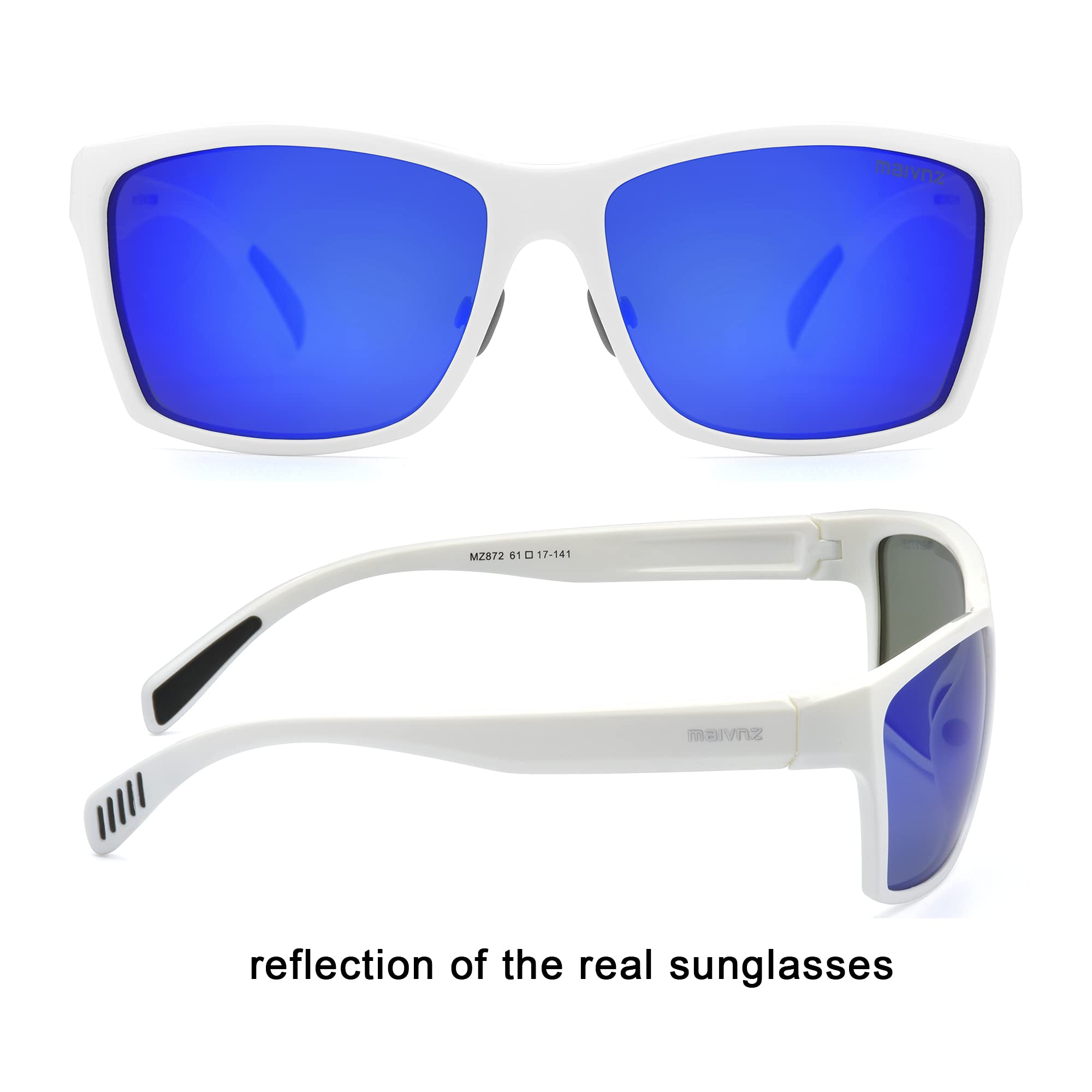 maivnz Occhiali da sole galleggianti polarizzati da pesca per uomo e donna, inaffondabili, UV400, occhiali sportivi per kayak, canottaggio e surf, Montatura Casual Bianca Lenti Revo Blu, conventional