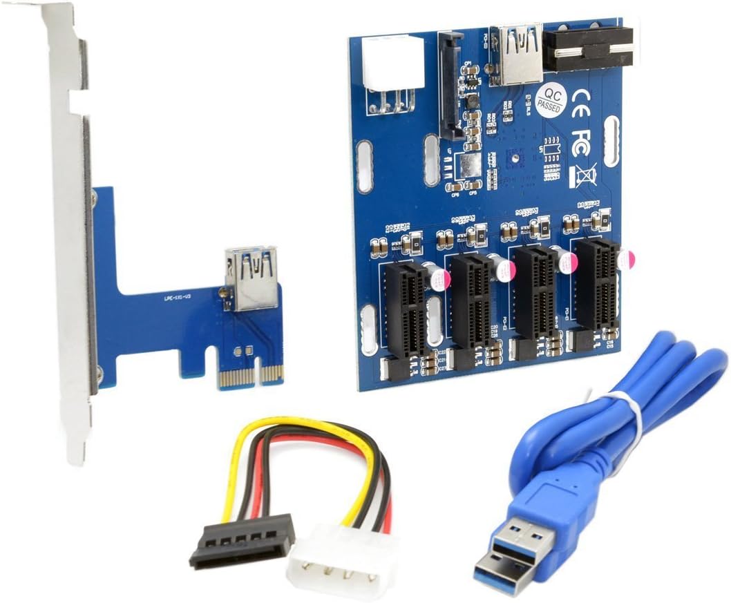 External & Internal 1 to 4 PCI Express 1X Slots Riser Card Expansion Adapter PCI-e Port Multiplier