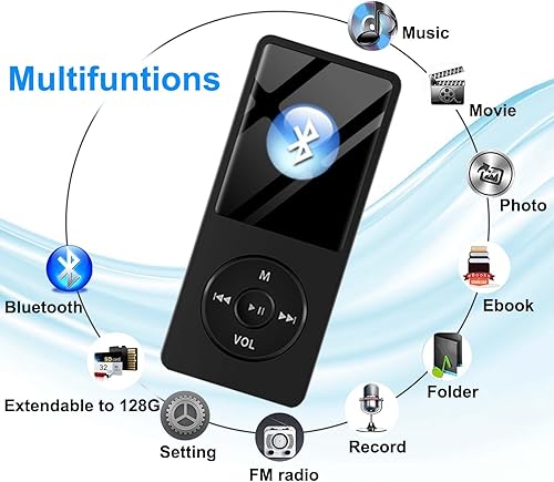 Miniatura 2 de Reproductor de MP3 con Bluetooth y tarjeta TF de 32 GB, reproductor de música Aigital HiFi con altavoz y auriculares integrados, reproductores MP3