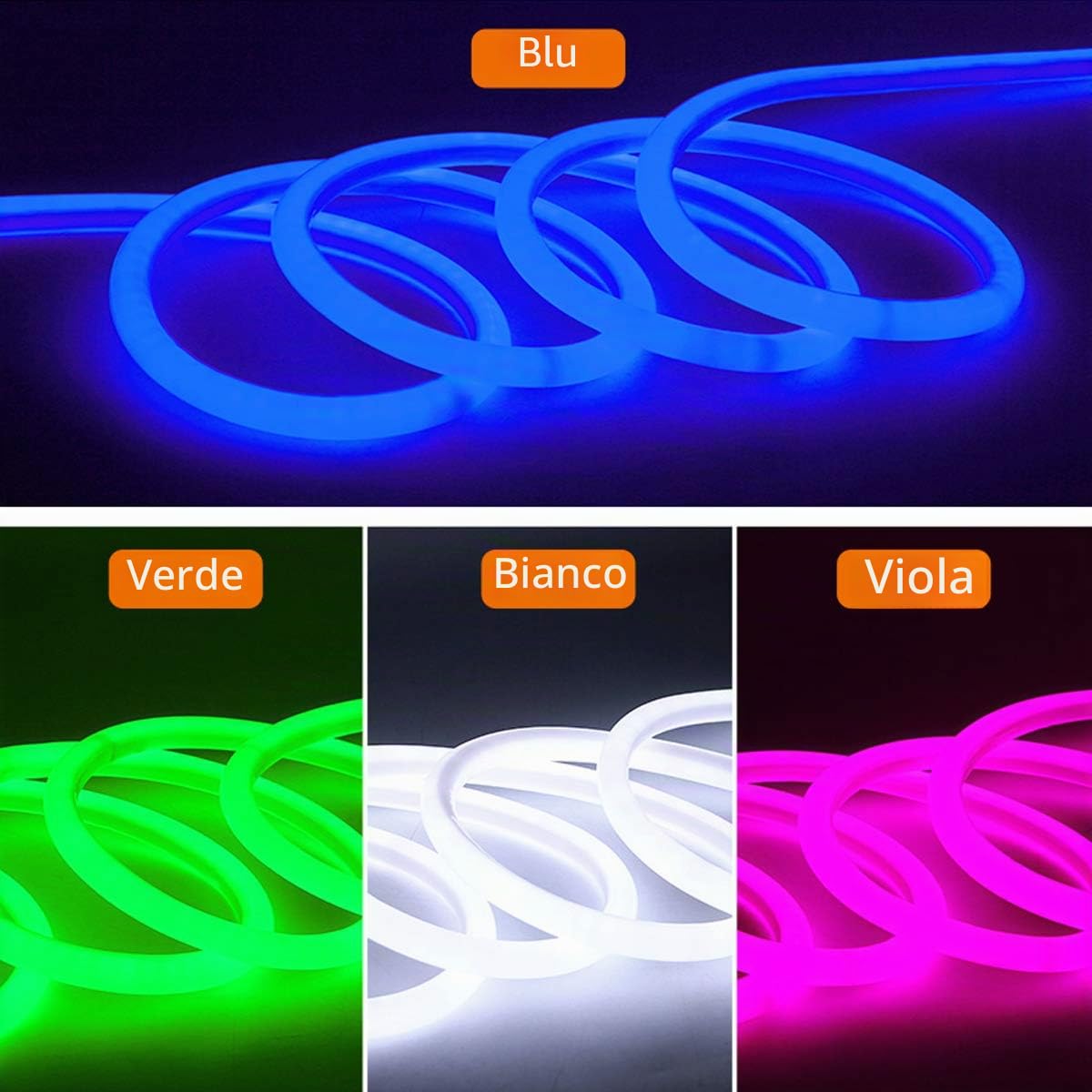 5m Striscia al neon rotonda, 360° luminescente - Bianco Caldo, Striscia flessibile LED, Striscia luminosa LED 2835, 220V, IP65 impermeabile, DIY decorazione