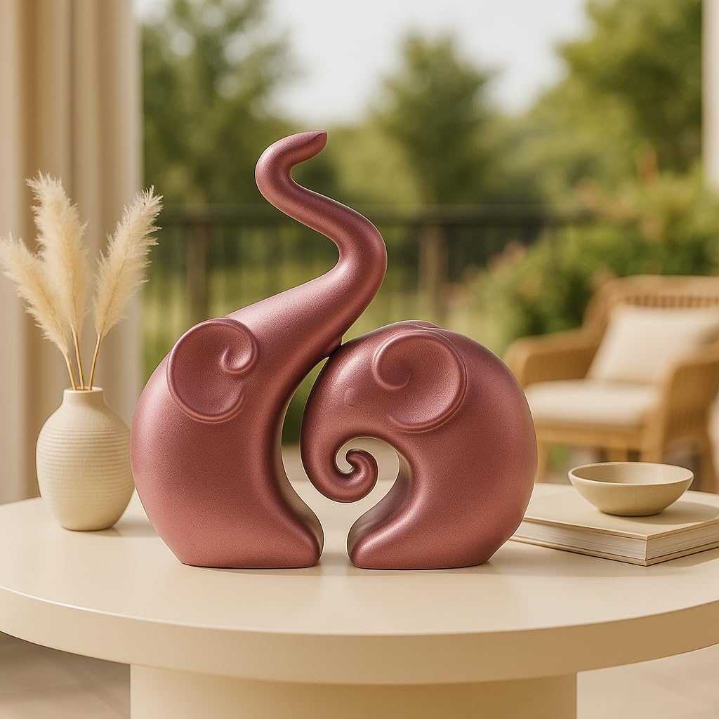LADROX Lavish Rose Gold Home Decor Elephant Couple | Ceramic Figurines | Launched for The First time in India (Set of 2, Rose Gold Matte)