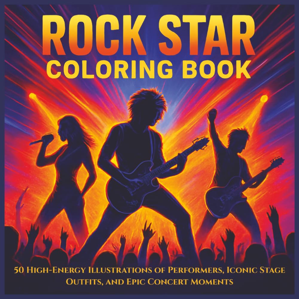 Rock Star Coloring Book: 50 High-Energy Illustrations of Performers, Iconic Stage Outfits, and Epic Concert Moments: A Premium Square Format Coloring Experience for Adults and Teens