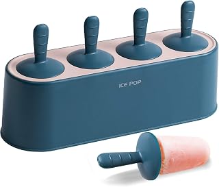 Popsicle Mold Set 4 Pieces Homemade Silicone Popsicle Maker Easy Release Ice Cream Molds Reusable DIY Pop Molds (Blue, IcyClassic Pops)