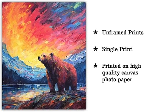 Miniatura 2 de Bestbuddy Pet 11 x 14 sin marco estrellado noche oso montaña bosque vida silvestre animal naturaleza paz pintura al óleo arte impresión póster
