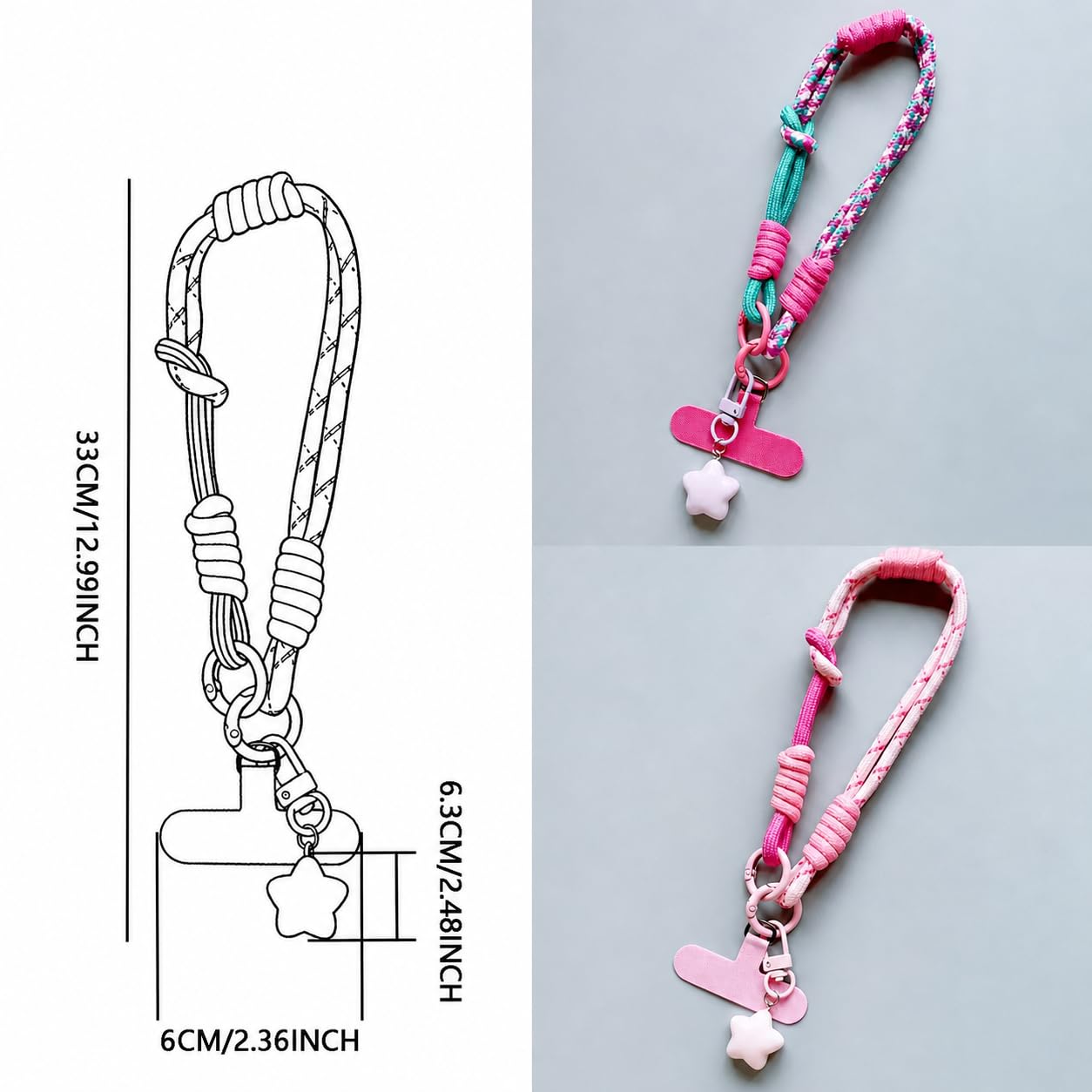 Farbblockierung Handykette Kurz Handyband Universal Rosa Handyanhänger, Gewebt Phone Strap Lanyard Handschlaufe Handy Handyschmuck für Handyhülle Keychain