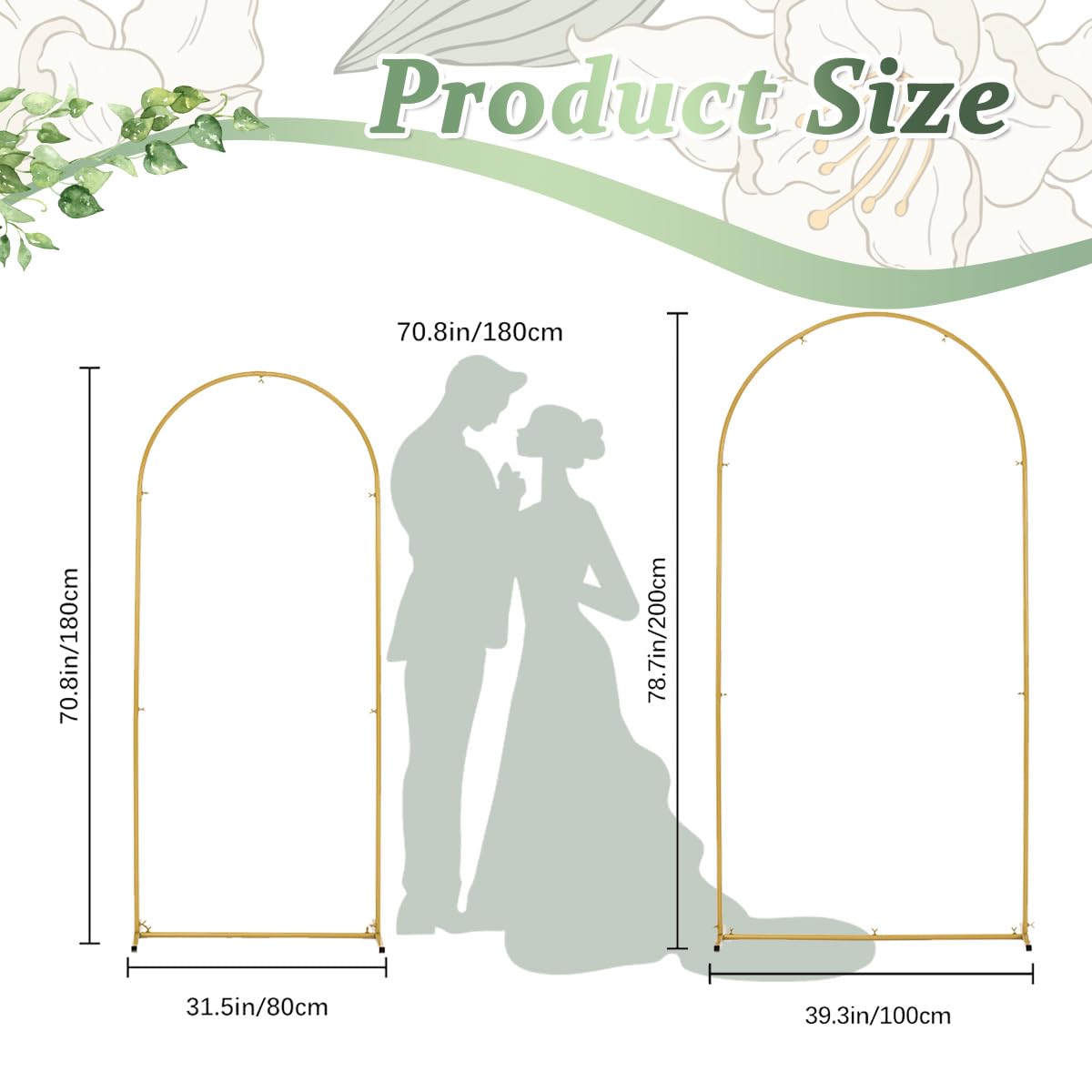 Lot de 2 supports d'arche de fond en métal de 2 m et 1,8 m - Cadre de ballons arqué pour cérémonie de mariage, fête d'anniversaire, fête prénatale, anniversaire de mariage, remise de
