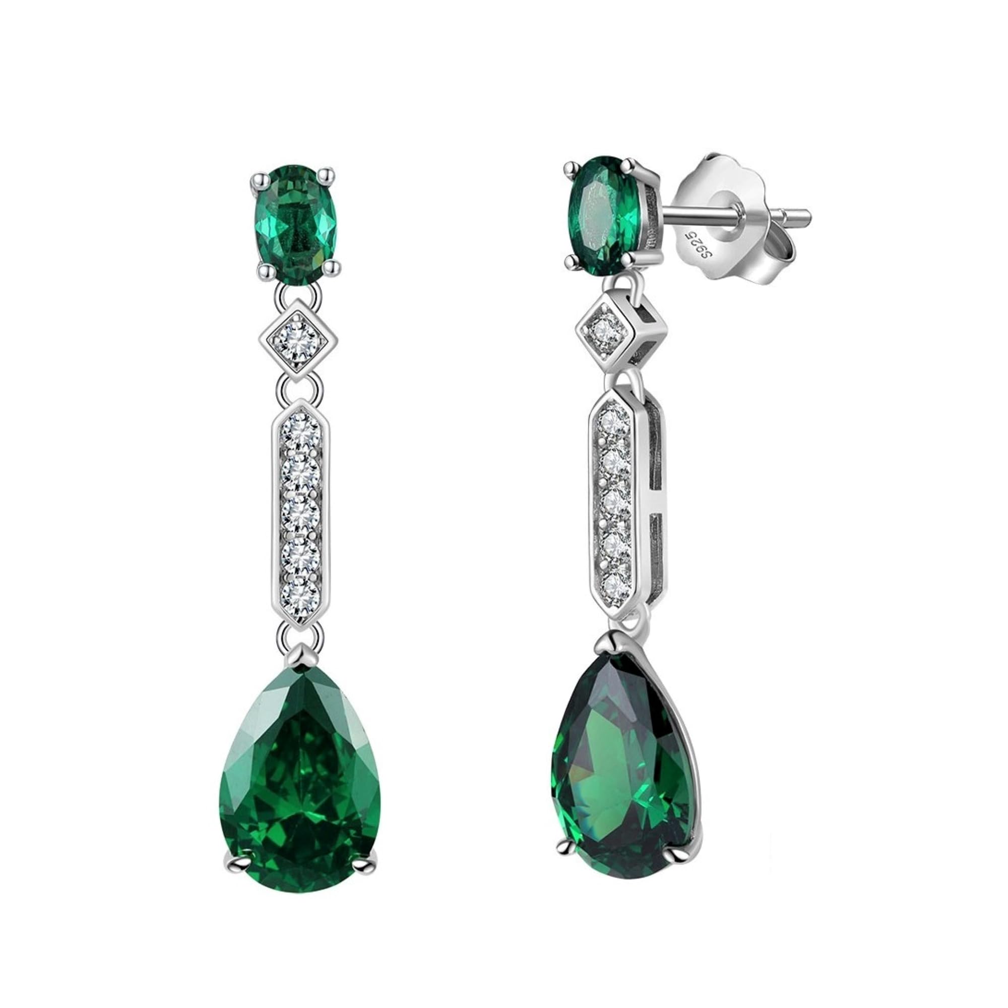 Pendientes Bohemios de Cristal de Esmeralda y Piedras Preciosas Verdes, Colgantes Largos de Plata de Ley para Mujer