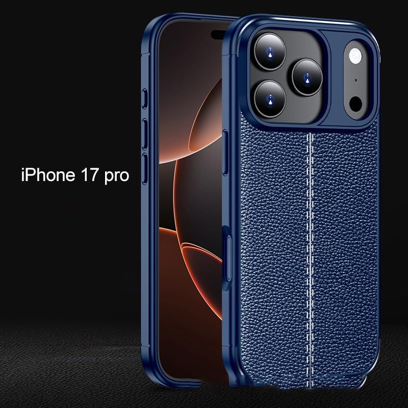 Coque iPhone 15 Pro bleu marine aspect cuir rigide silicone - 4