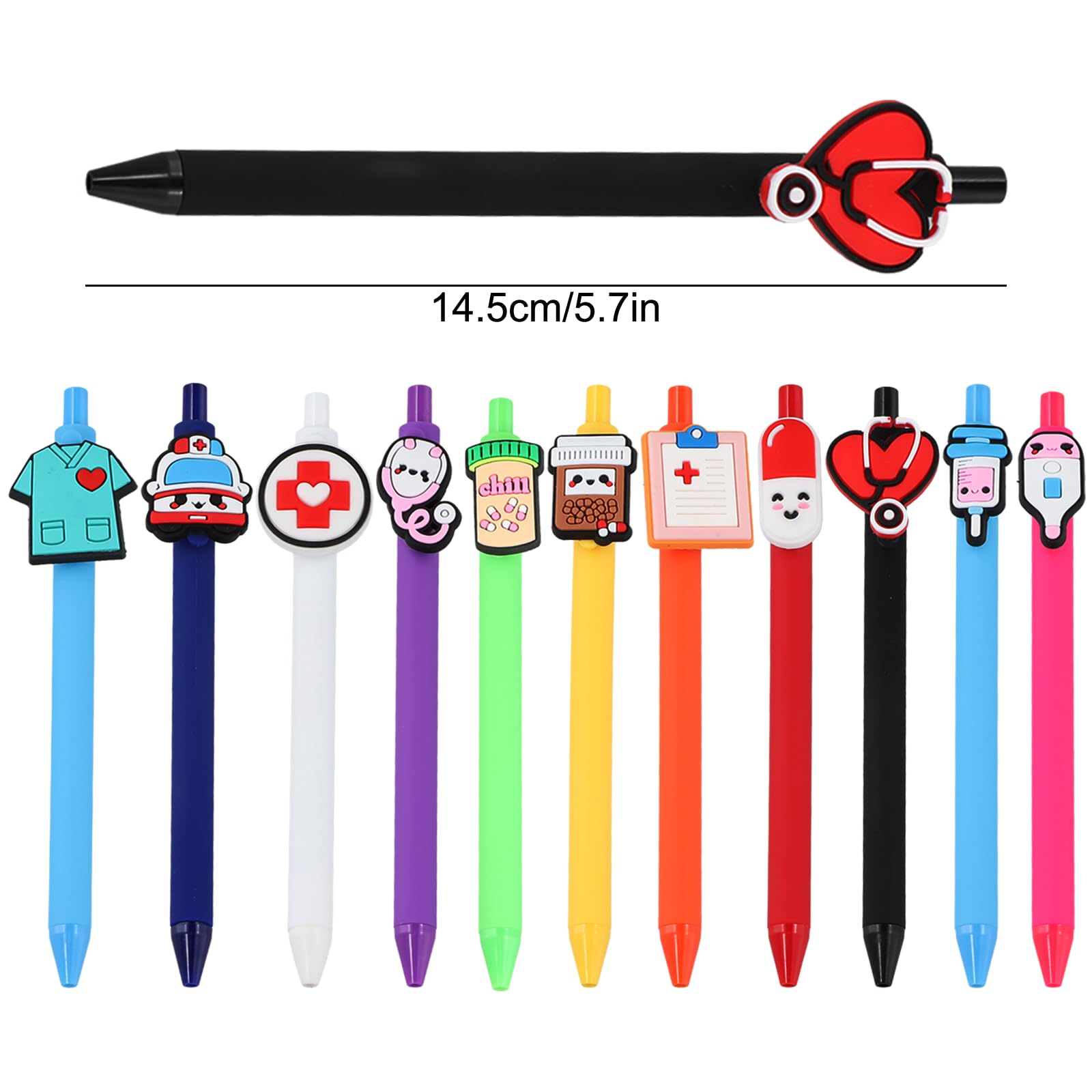 Duronge 12 Pcs Ballpoint Pens, Cute Nurse Ballpoint Pens Black Ink, Nice Pen for Writing Colorful Funny Ballpoint Pen, 0.5mm - Image 2