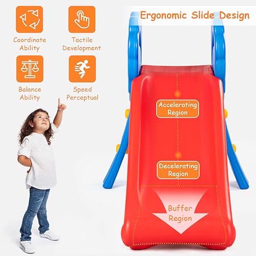 Miniatura 4 de KOTEK Tobogán plegable para niños pequeños para interiores y exteriores, juego de tobogán independiente para escalar bebés, escalador de 2