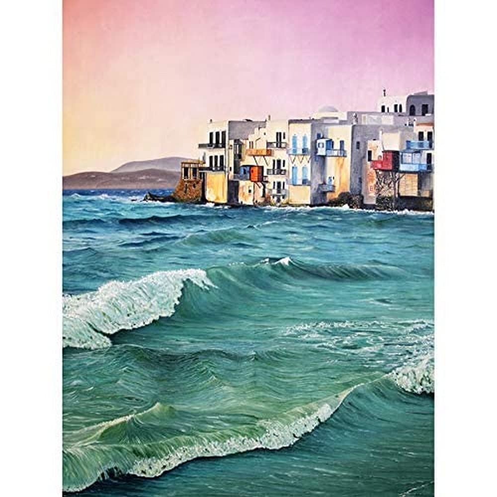 Wee Blue Coo Greece By The Sea Painting Unframed Art Print Poster Wall Decor 12x16 inch