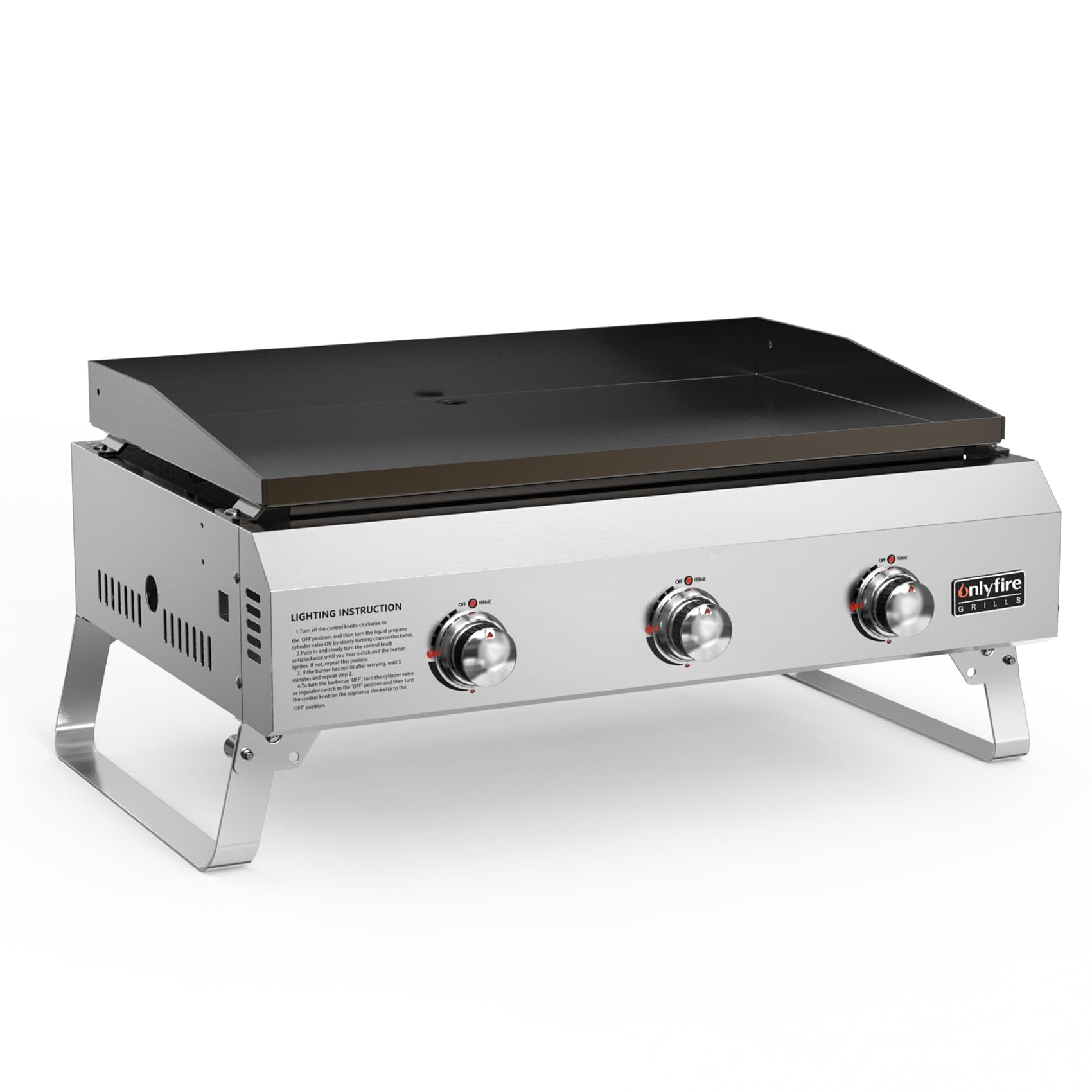 Onlyfire 3-Burner Gas Plancha Portable Tabletop Gas BBQ with Nonstick Ceramic Coated Griddle for Outdoor Cooking, Patio Party, Camping, RV, 7kW