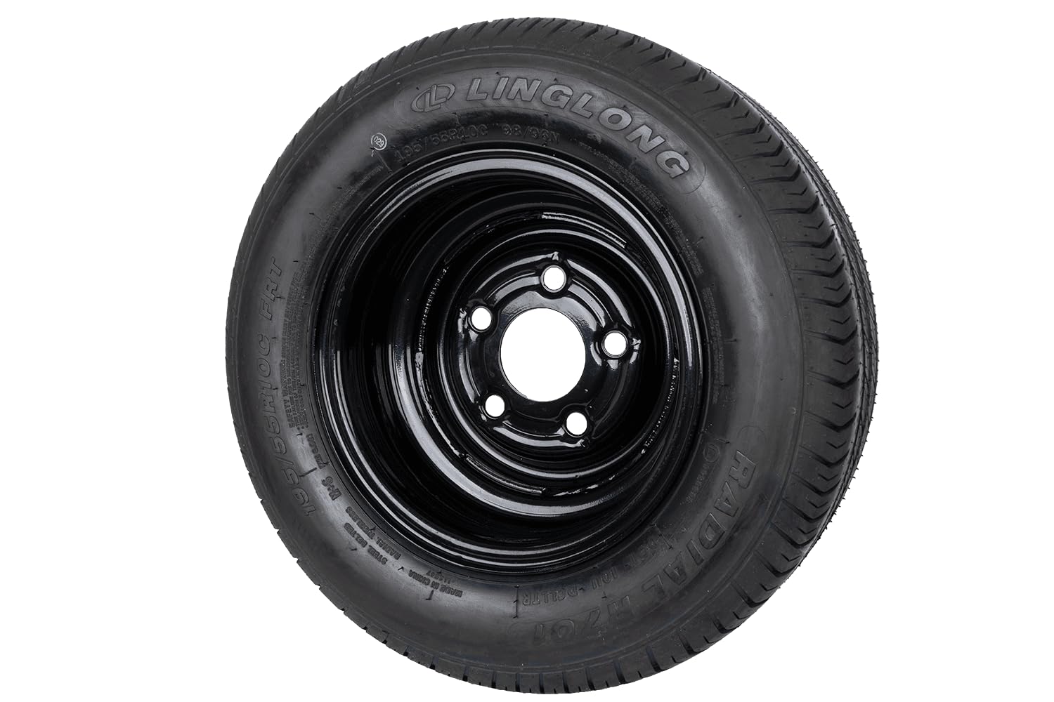 Ruota rinforzata per rimorchio 195/55 R10C 98/96N con cerchio in acciaio nero UNITRAILER 6Jx10 H2 5x112 ET-4 - 10 pollici ruota completa fino a 750 kg per rimorchi e roulotte