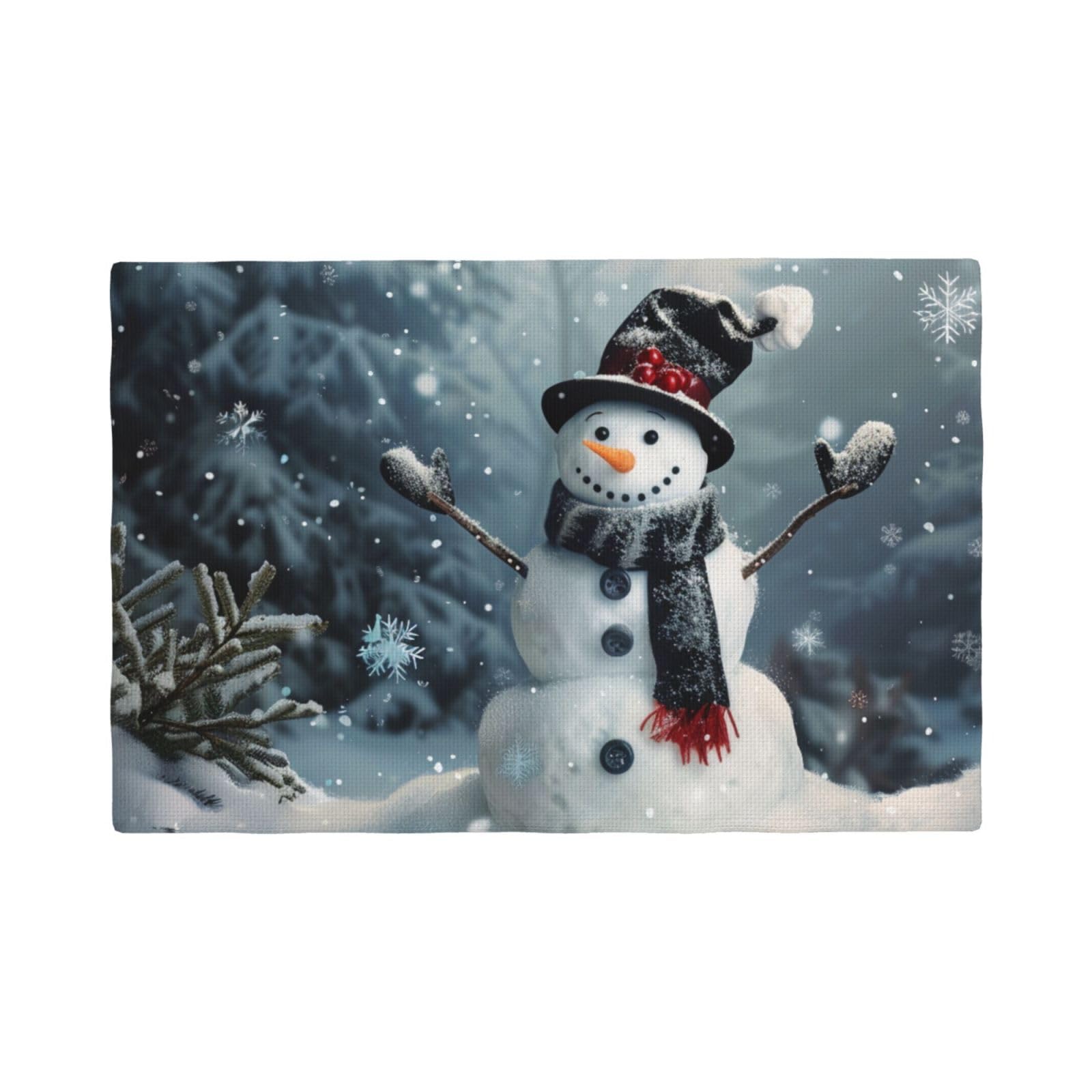 Christmas Happy Snowman 1 Print Placemats Set, Heat Resistant Washable Placemat 12x18in Table Mats for Party Kitchen Dining Table Decoration Indoor Outdoor, Six Piece