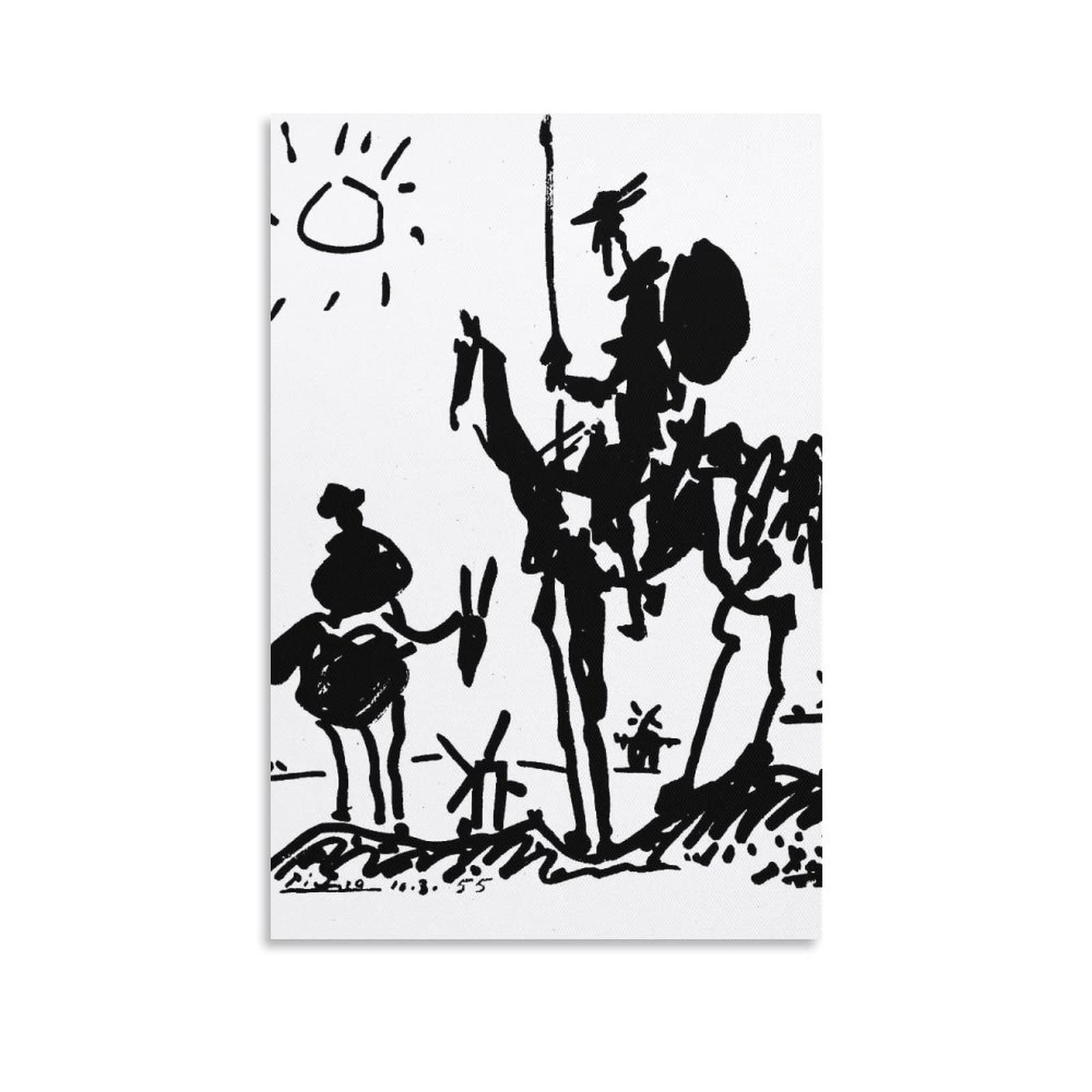 Don Quichotte par Pablo Picasso Toile encadrée prête à être accrochée Noir et doré
