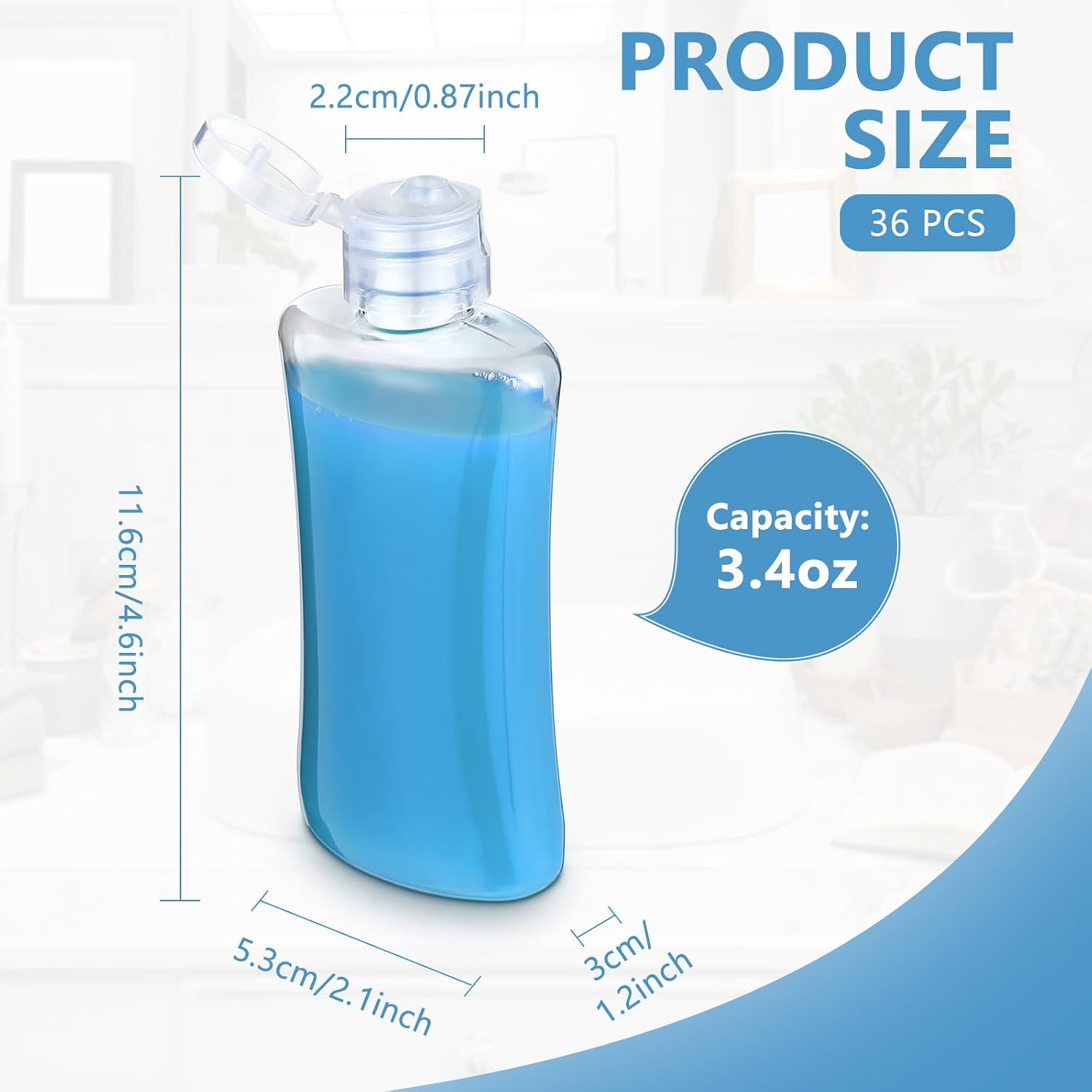 Domensi 36 Pcs 3.4 oz Travel Bottles Bulk Plastic Squeeze Lotion Bottles with Flip Cap Small Portable Travel Leak Proof Refillable Empty Cosmetic Container for Toiletries Liquid Shampoo(Clear)