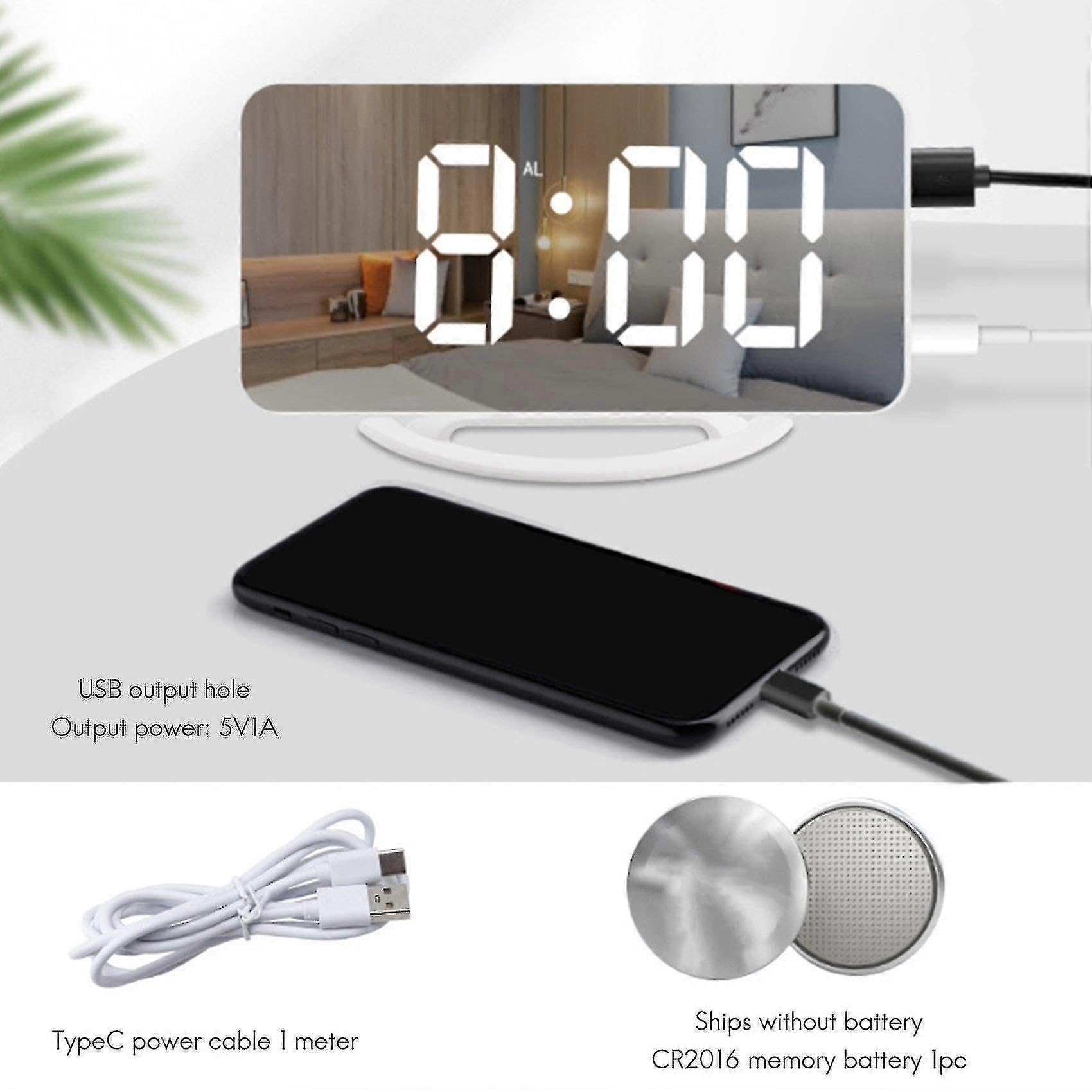 Reloj despertador vibratorio fuerte para adultos sordos durmientes pesados, reloj digital con espejo con agitador de cama
