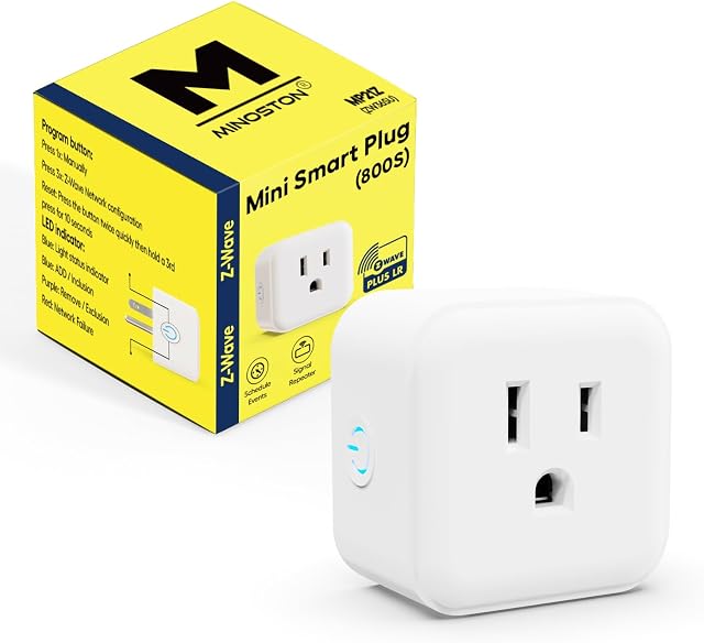 Minoston Z-Wave Sortie Mini Socket enfichable, Hub Z-Wave requis 800 Series Plug Zwave répéteur intégré/extendeur de portée, travailler avec SmartThings, Wink, Alexa, assistante Google, FCC Inscrit (MP21Z)