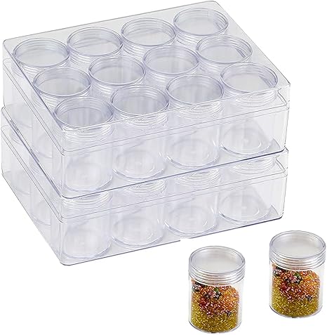 2 X 12 Pieces Bead Storage Container Embroidery Diamond Storage Organizer Box, Clear Painting Jewelry Earring Sewing Nail Storage Jars with Screw Lid for DIY
