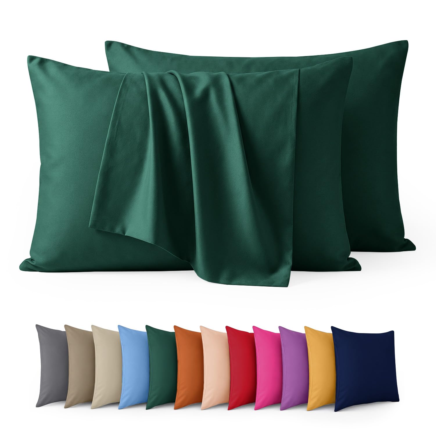 Aspire Homeware Emerald Pillow Cases 2 Pack – 100% Brushed Microfiber Pillowcases Super Soft Envelope Closure Pillow Cover (50X75cm)
