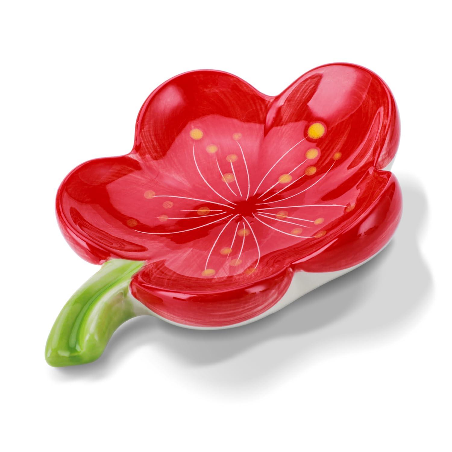 YINGAYOU Ceramic Soap Dish Flower Soap Ceramic Soap Dish Draining Stable Substantial Easy to Clean 14 * 10 * 5 cm for Bathroom, Kitchen, Sink (Red)