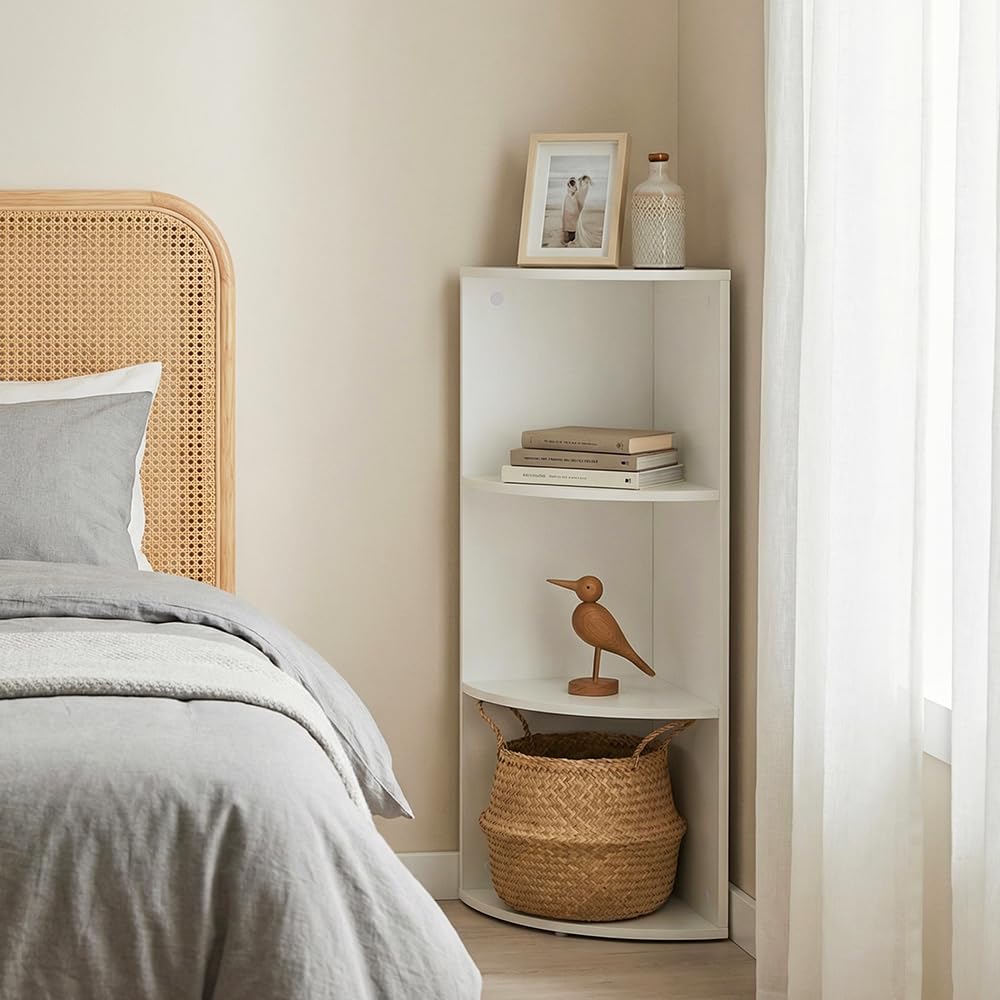 Étagère d'angle à 3 Niveaux, Bibliothèque en Bois, Meuble de Rangement, pour Cuisine, Chambre, Salon, Bureau, Blanc, 24 x 24 x 78 cm | Bibliothèque en bois, meuble de rangement multifonction, blanc, idéal pour cuisine, chambre, salon, bureau
