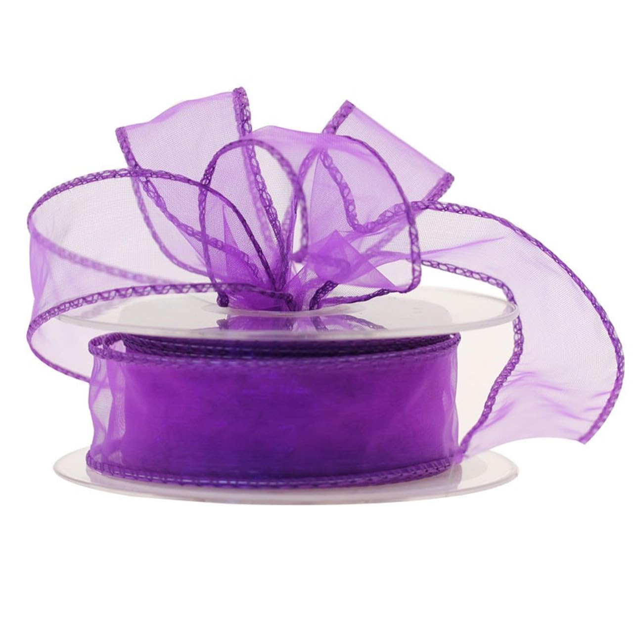 Wired Organza Ribbon Roll in 30mm, 50mm & 70mm Widths – Sheer Chiffon Craft Ribbon for Christmas Tree, Wreath Making, Gift Wrapping, Bows & Wedding Decor (Purple, 30mm) — image 1