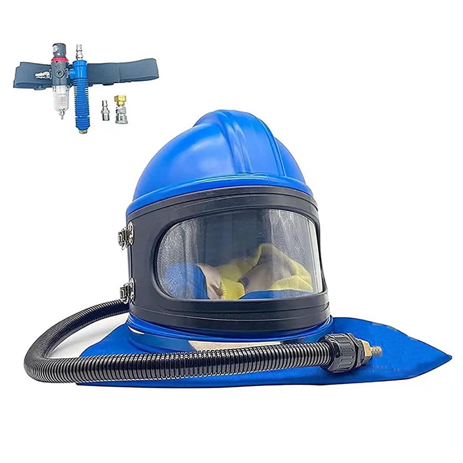 Sandblast Helmet Safe with Shoulder Protective Sand Blast Hood Protector for Sandblasting Equipped with A Sandblaster Thermostat, Universal Size, blue