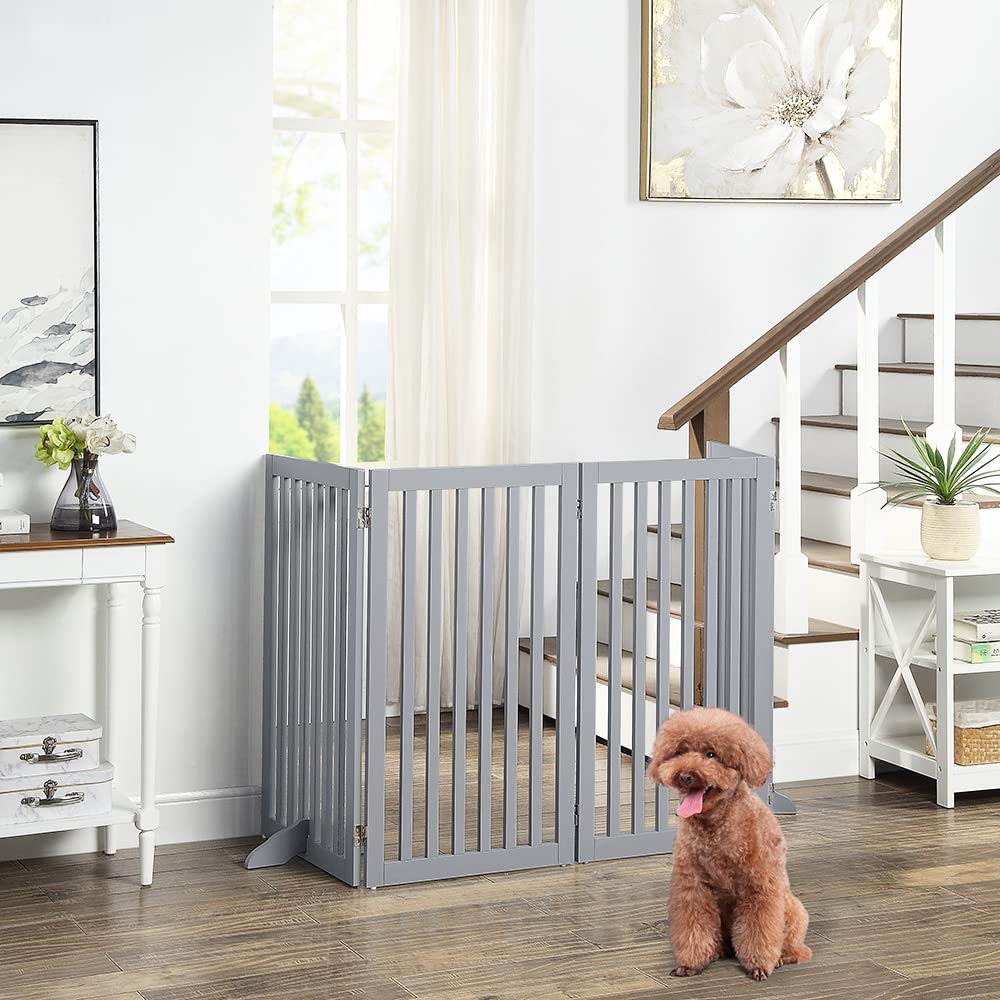 unipaws Barrière pour Chien, Barrière de sécurité barrière modulable Pliable pour Animaux de Compagnie, 91H cm 4 Panneaux, Gris Clair
