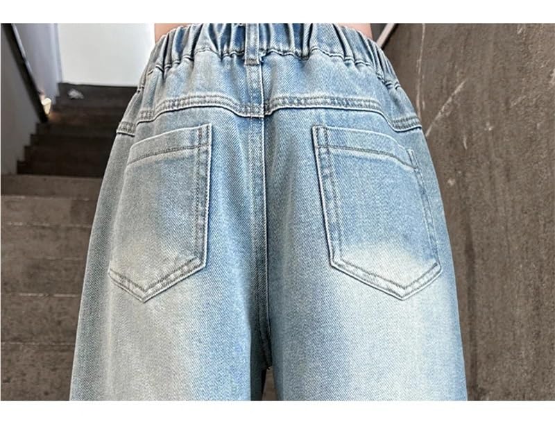 Vaqueros largos de mezclilla de verano for niñas, corte clásico ajustado, elásticos, suaves, cómodos for jugar, ligeros, ajustados, con diseño de pierna recta.