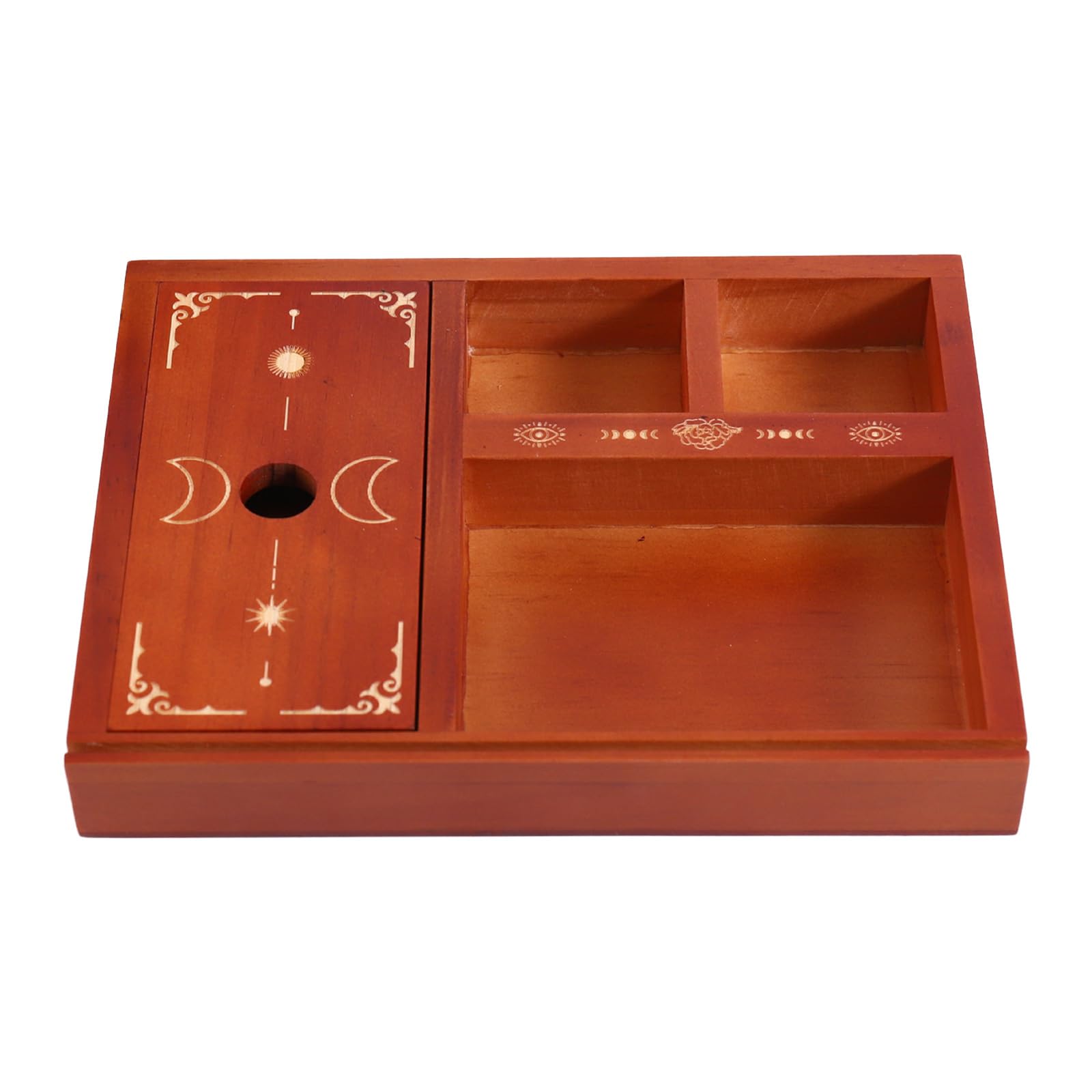 Msioytog Tarot Deck Stand with Compartments Wood Organiser for Accessories Divination Tool Storage Container Room Decoration Tarot Display