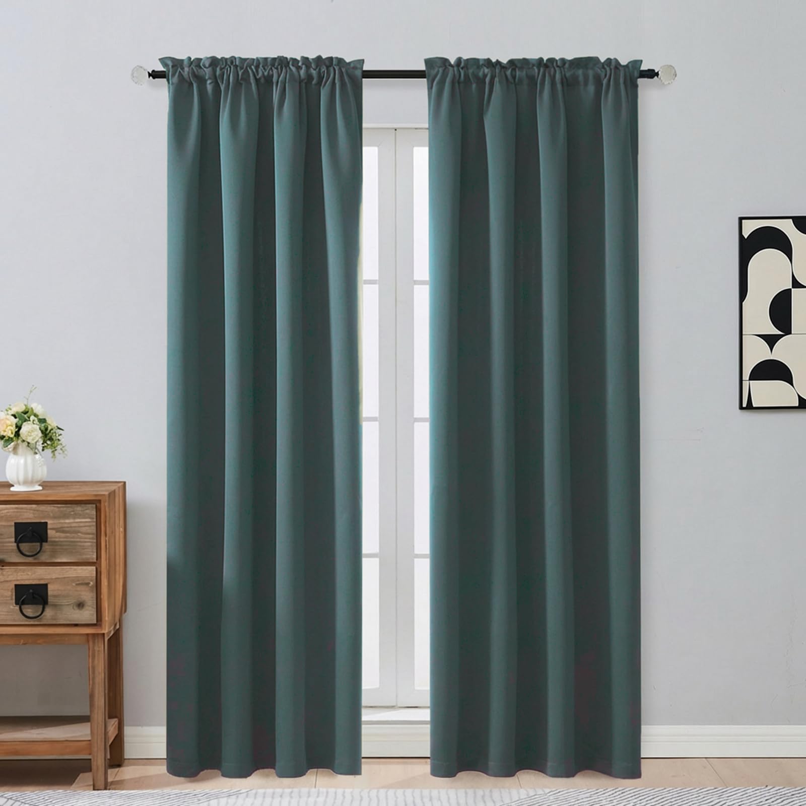 OVZME Dark Green Blackout Curtains for Bedroom 84 Inch Length 2 Panels Set, Thermal Insulated Curtains for Living Room Nursery, Energy Saving Cortinas Blackout para Dormitorio, 2x40Wx84L