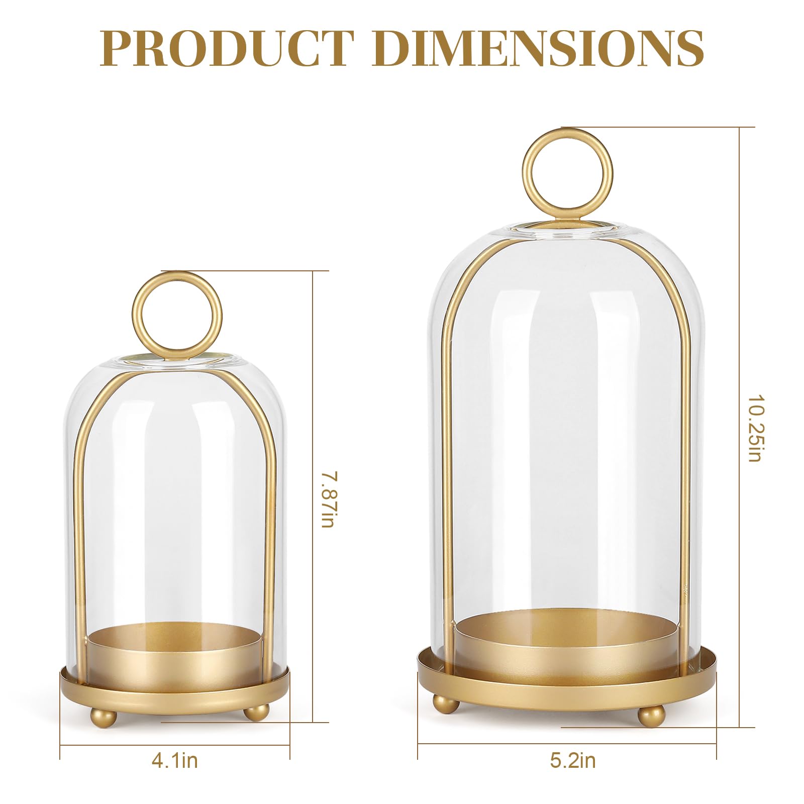 Vielseitiges Kerzenhalter-Set aus Metall mit handgefertigter Glaskuppel, antiker Messing-Stumpenkerzenständer, 13,2 cm und 10,4 cm breit, für Tischplatte oder zum Aufhängen, Industrie- und