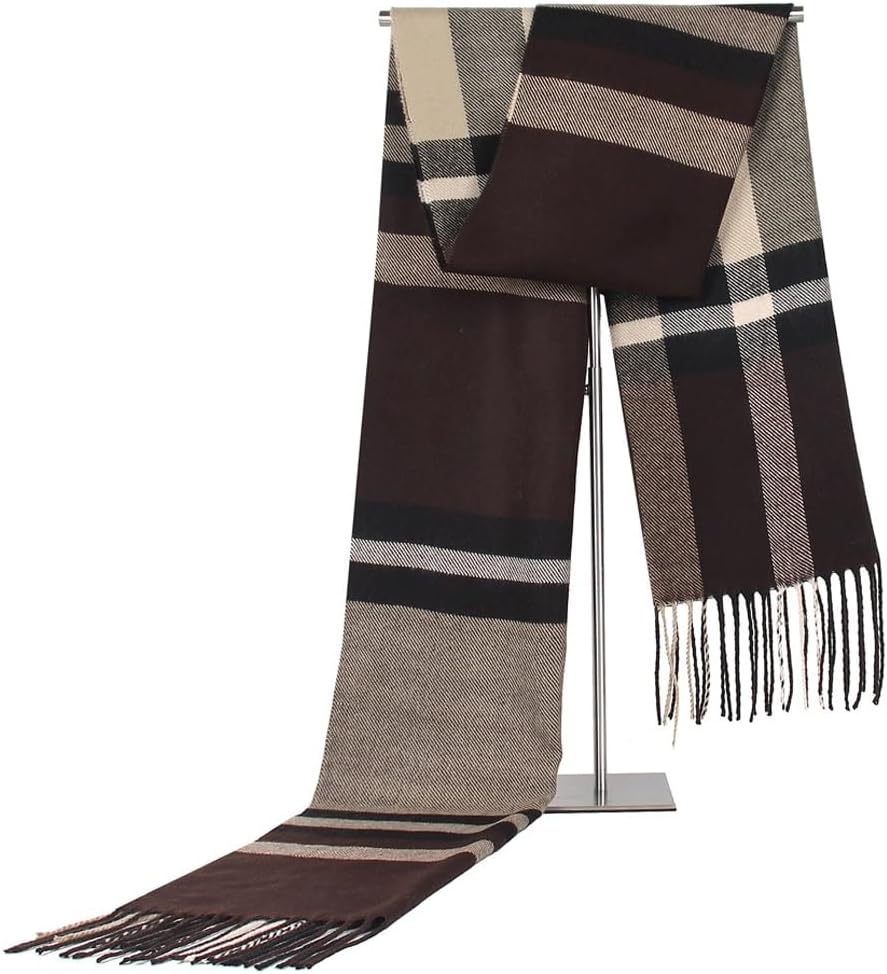 Autumn and winter plaid warm men's scarf, middle-aged and elderly imitation cashmere tassel