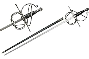 SZCO Supplies 43.5” Black Leather Wire Wrapped Handled Medieval Style Fancy Rapier Sword with Scabbard