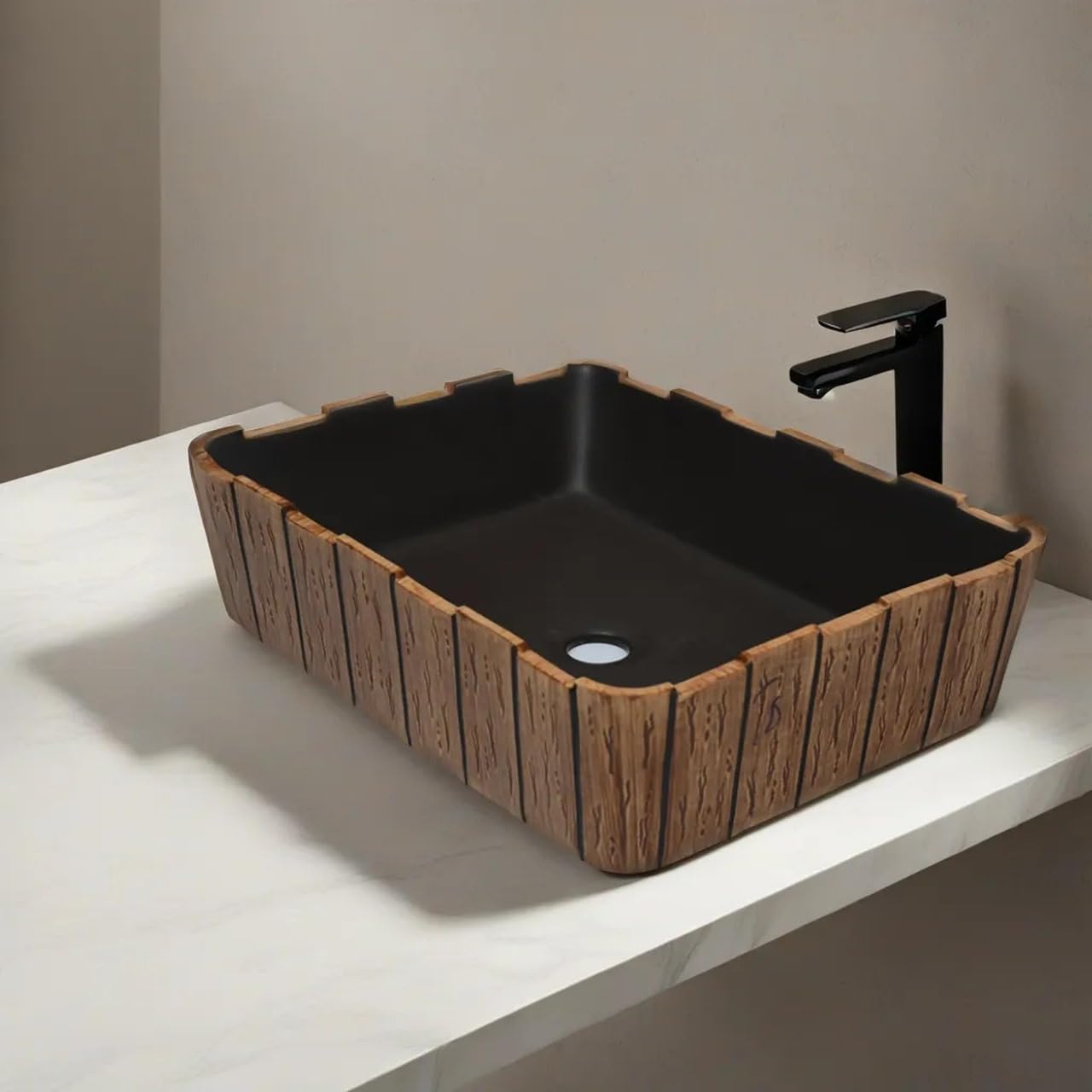 OBCO Ceramic Wash Basin Table Top Counter Top | Vessel Sink Bathroom Sink Art Basin For Bathroom & Living Room | 19x 15x 5 Inches/Brown Marble Basin, matt Finish (OBCO-90) (B0CKN9GGM9) Amazon Price History, Amazon Price Tracker