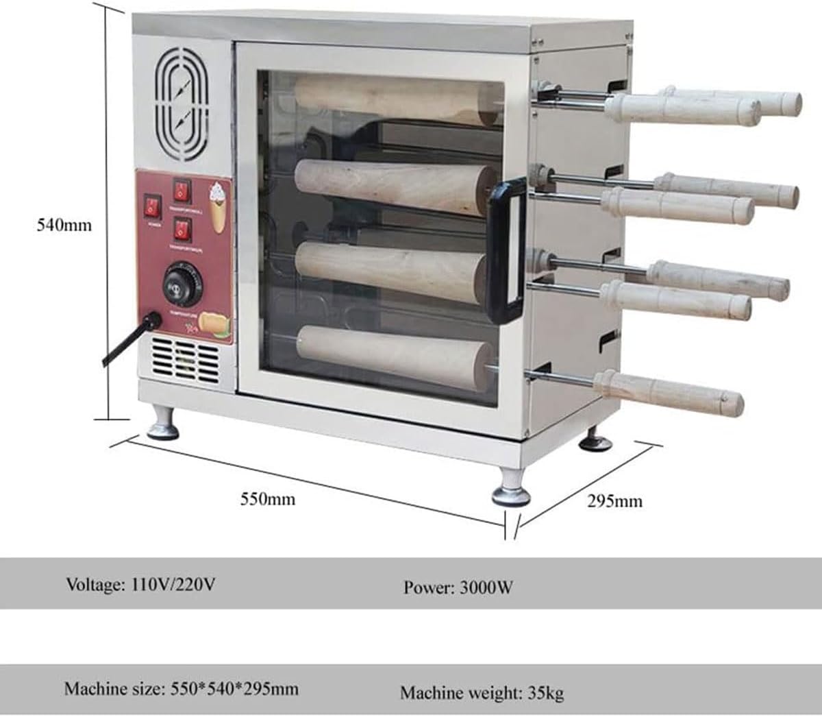 Commercial Chimney Cake Machine Oven, 3000W Heavy-Duty Electric Toaster Machine with 16 Pcs Roller, Chimney Bread Roll Grill Maker for Restaurant Home Kitchen Snack Bar
