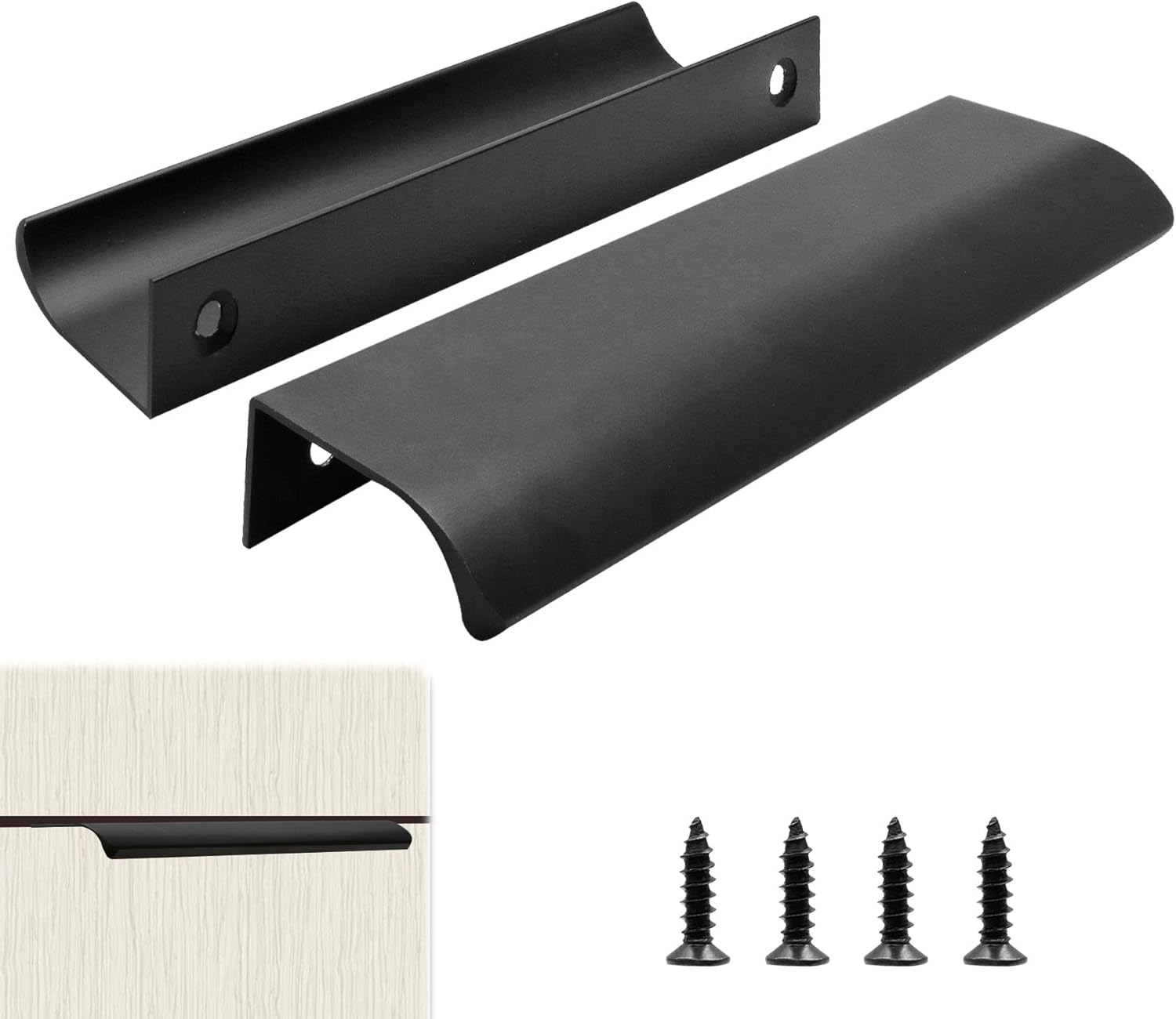 Seimneire 6pcs Modern Finger Edge Pull Handles, Black Door