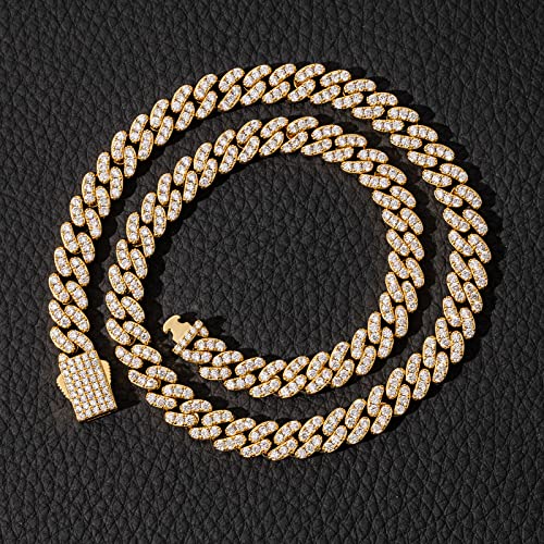 Image of Iced Classic Spring Clasps 9mm Cuban Link Chain Necklace /Bracelet, Everlasting Shine 14k Gold /Silver Plated Diamond Choker, Prong-Setting 5A Cubic Zirconia Hip Hop Jewelry For Men Women with Gift Box