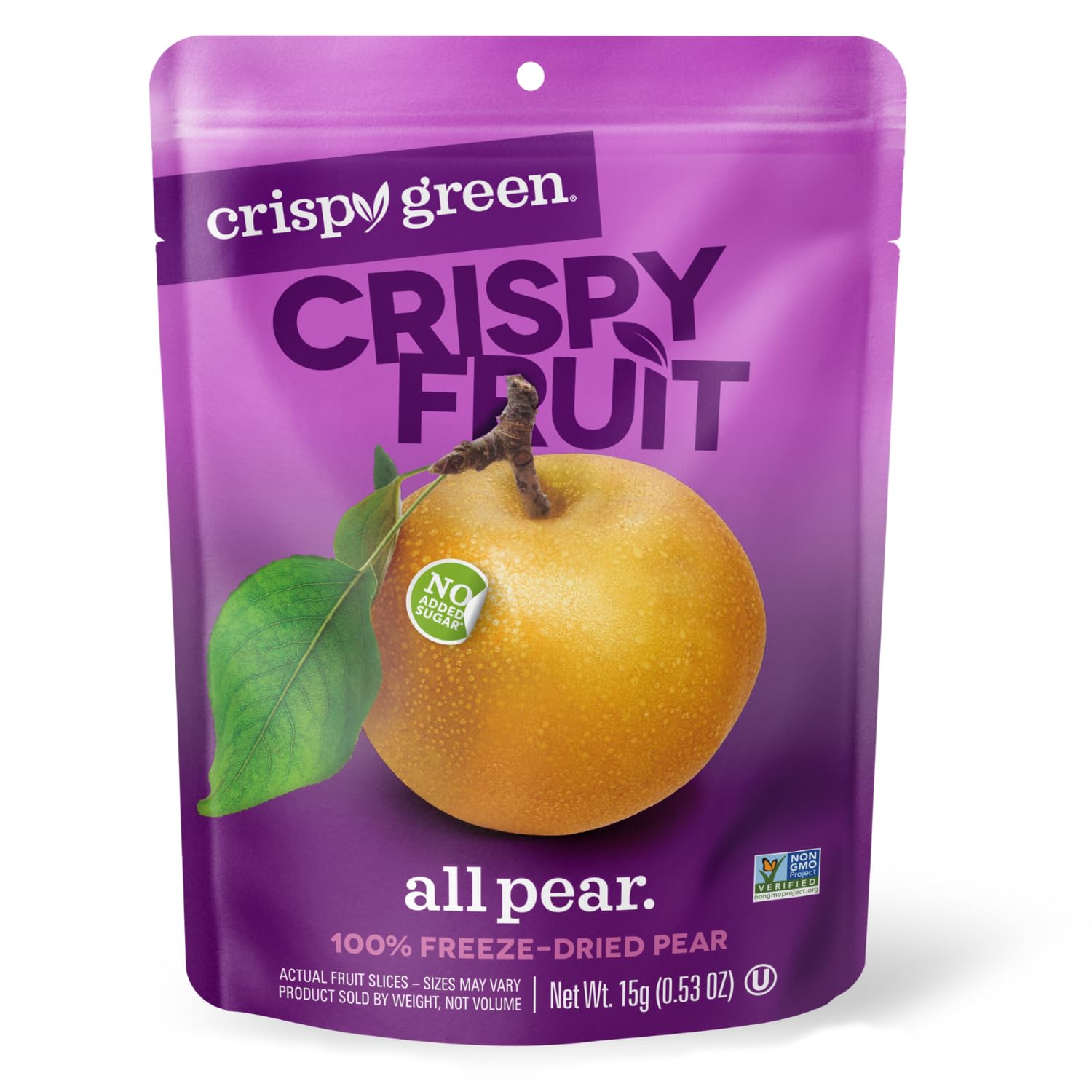 Crispy Green Natural Freeze-Dried Fruit, Pear Single-Serve, No Sugar Added, 0.53 Ounce (Pack of 12)