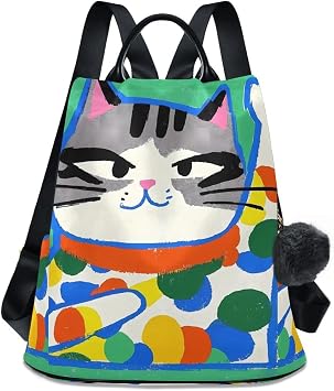 Playful Cat Green Backpack Purse for Women Anti Theft Back Zipper Pocket Travel Rucksack