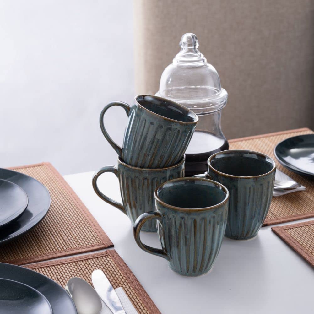 Wakefit Premium Coffee Mugs | Set of 4 | 300 ml | Eco-Friendly Stoneware Ceramic | Toxin Free | BPA and led Free | Perfect for Gifting | Microwave & Dishwasher Safe | Blue | Backwaters