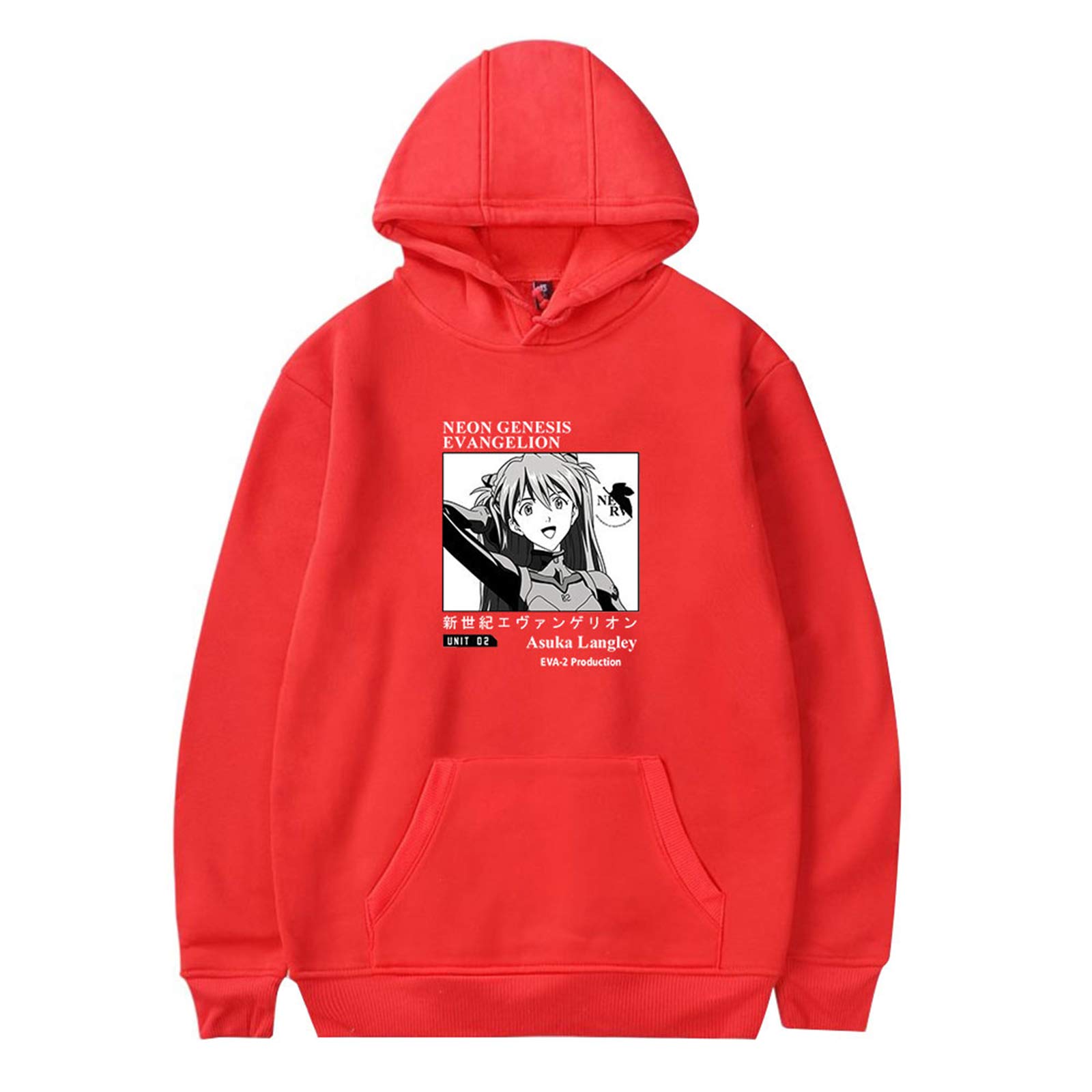 Famesale Women's C Red Men Anime Neon Genesis Evangelion Hoodies Long Sleeve Ikari Shinji Ayanami Rei Asuka Langley Pullover Sweatshirt