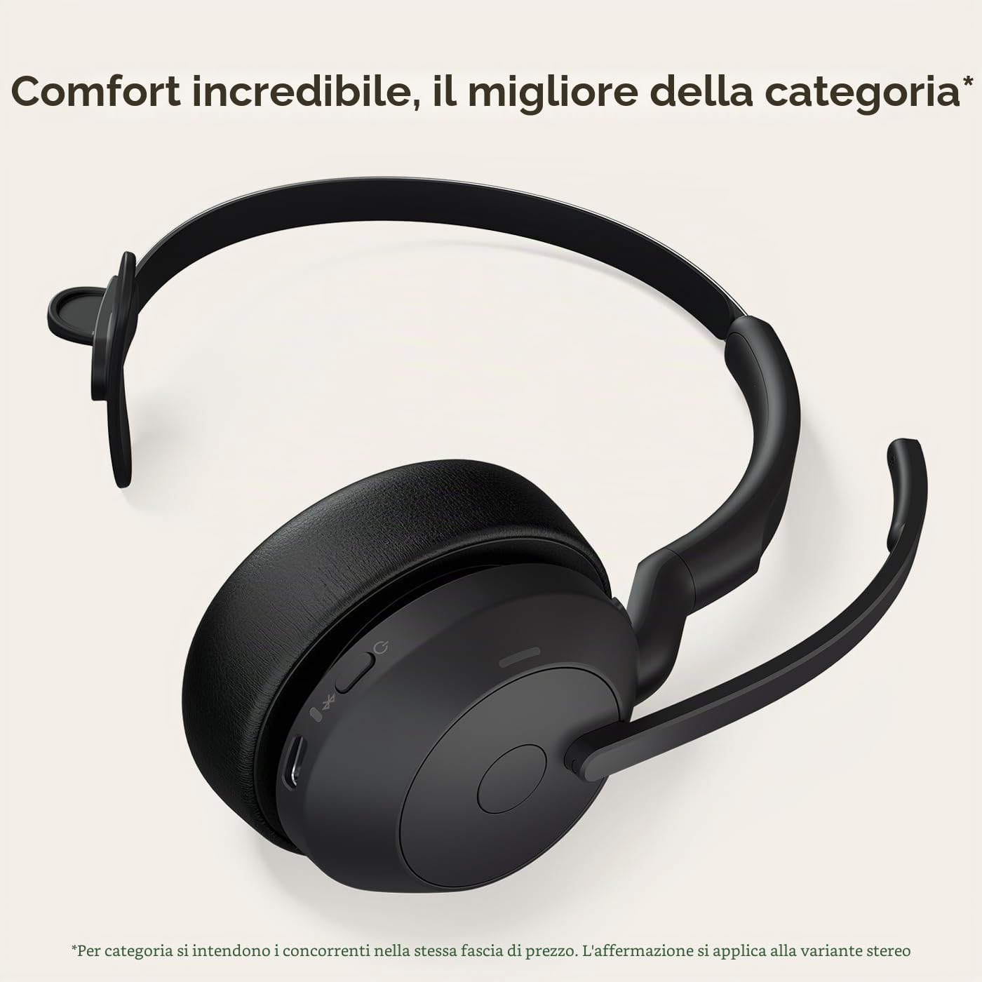 Jabra Evolve2 55 Cuffie Wireless Mono con tecnologia Jabra Air Comfort, USB-A dongle, Tutte le piattaforme, Mono, Senza Supporto