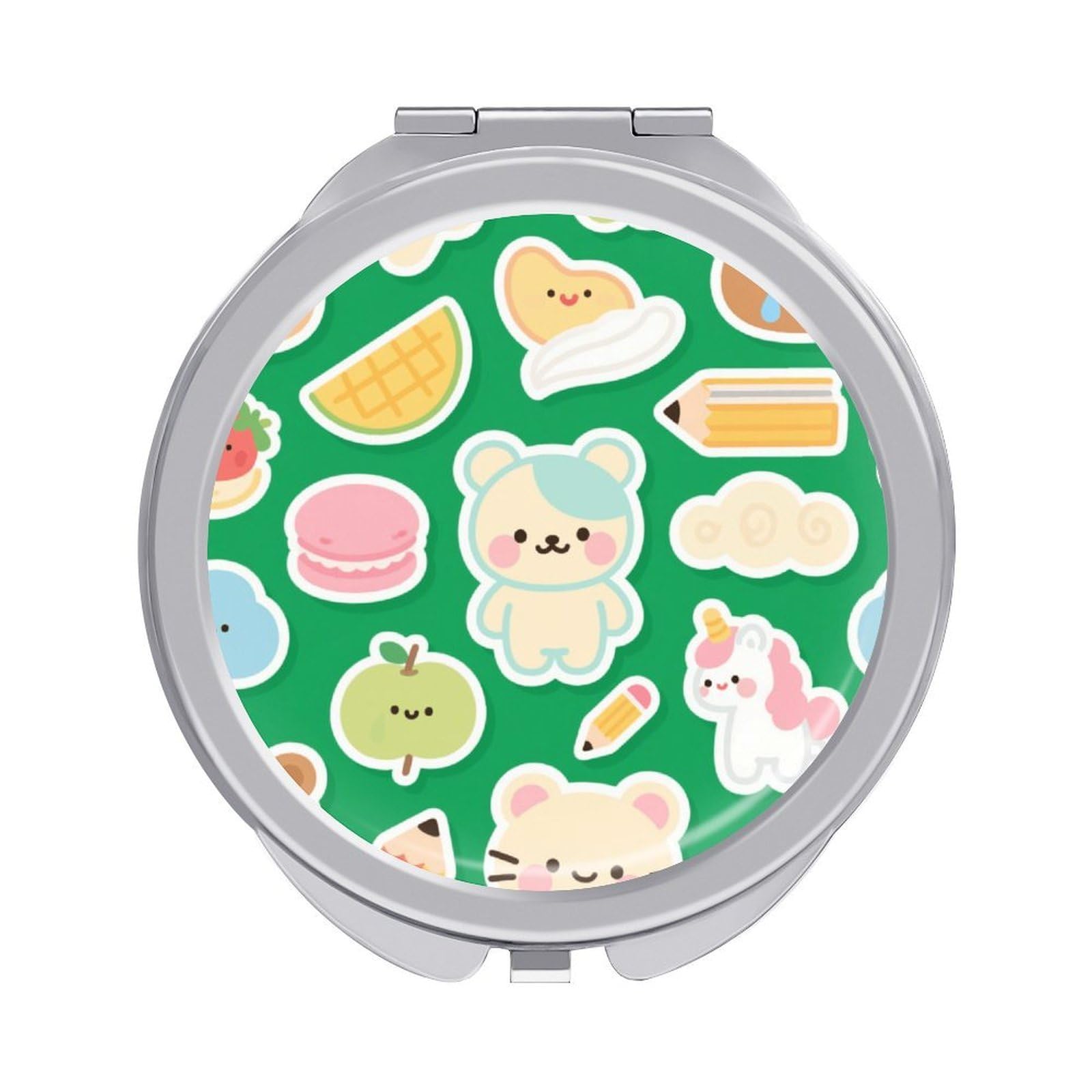 Fekiloot Style Green Fruit Bear Travel Makeup Mirror Handheld Compact Mirror Portable Pocket Mirror Double-Sided 1X/2X Magnifying For Handbag And Purses